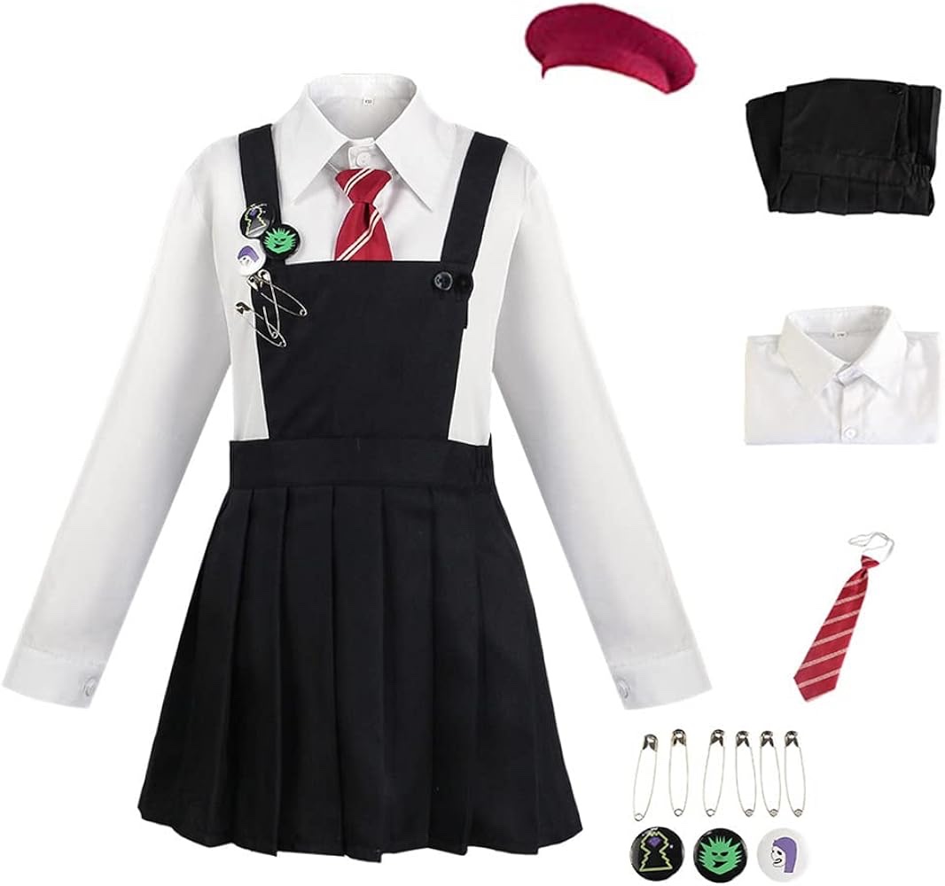 LMPN Girls Matilda Musical Cosplay Costume Movie Musical School Uniform Suit Halloween Outfit Shirt Coat Skirt with Hat (Black, Kids-150(Height 55.1-59"))