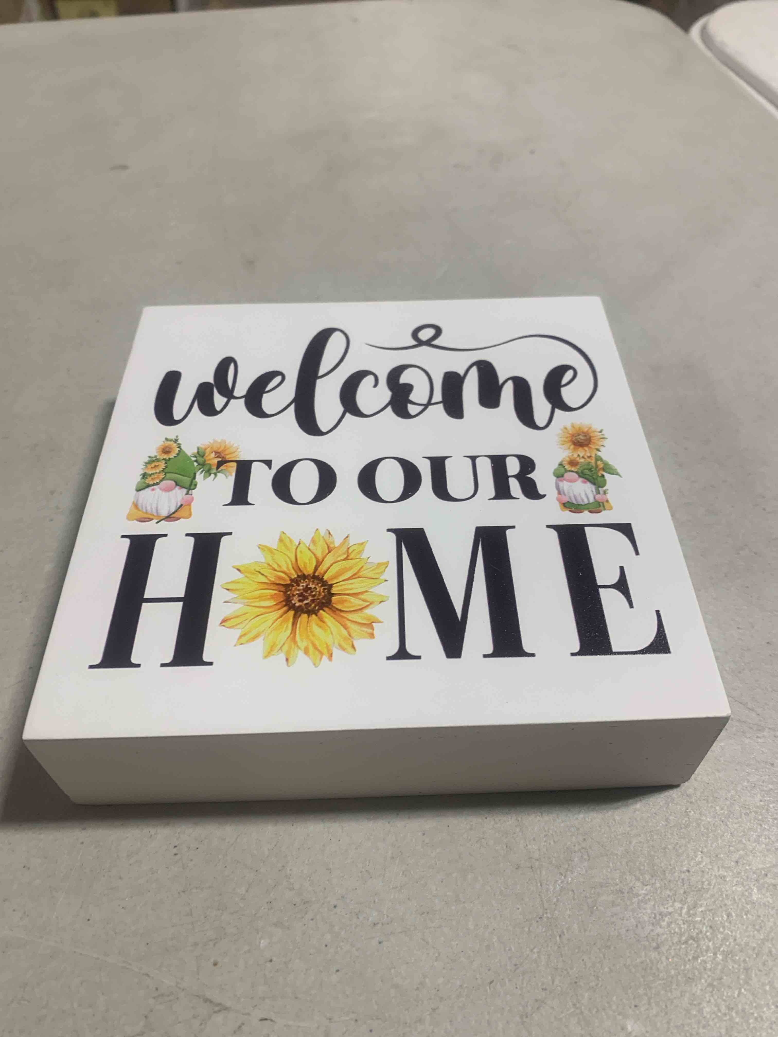 Welcome to Our Home 5x5 Sign Decor, Hanging Wood Sign Home Decorative, Printed Wood Wall Art Sign, Sunflower Welcome Sign, Farmhouse Door Sign, Country Farm Kitchen Wall House Decor Art, Front Door Decoration Summer Sign-3