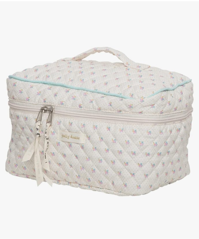 Juoxeepy Quilted Makeup Bag Floral Cotton Cosmetic Bag Jolly House Toiletry Bag Coquette Aesthetic Makeup Bag Cosmetic