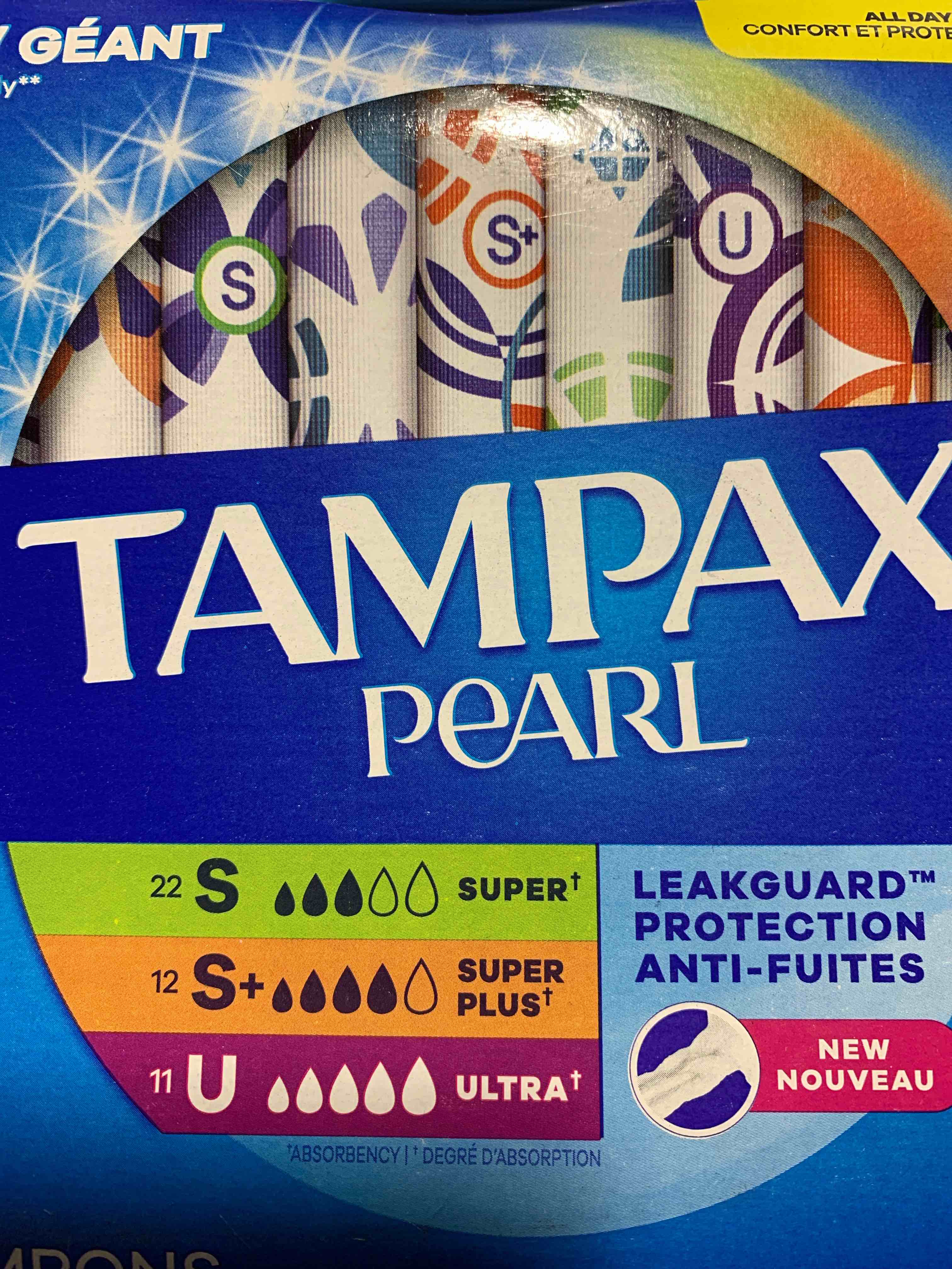 Tampax Pearl Tampon Multipack w/LeakGuard Braid  Super/Super Plus/Ultra Absorbency  45 Ct Unscented