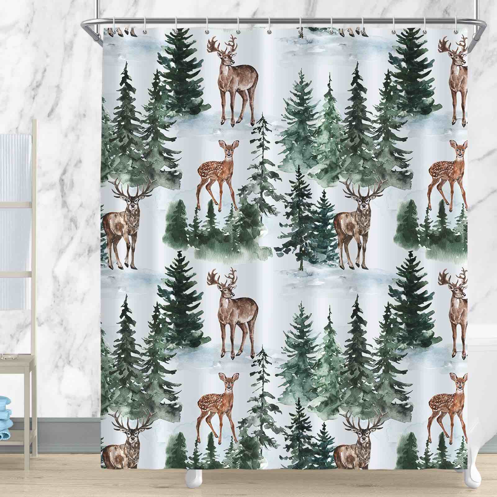 Watbro Christmas Shower Curtain, Romantic Vintage New Year Holiday Bathroom Decor, Waterproof Polyester Fabric With 12 Hooks, 36x72