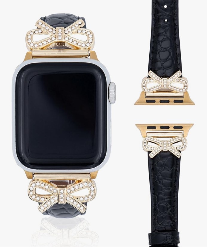 Mirenzoa Bowknot Slim Leather Watch Band for Women compatible with Apple Watch Small Wrists Pretty Dressy Strap 46mm 45mm 44mm 42mm 40mm