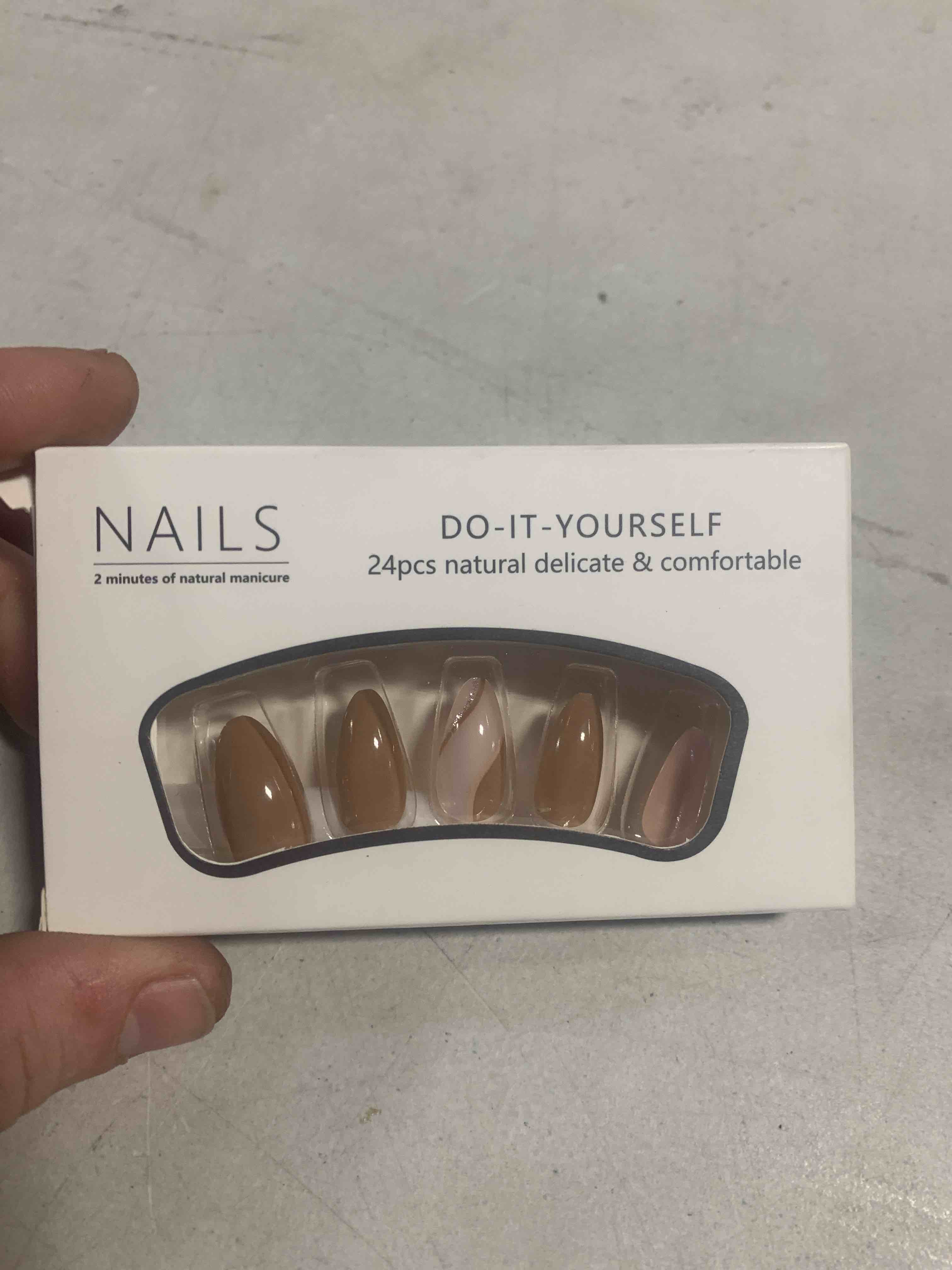 misud press on nails - medium almond glue on nails with fall brown, acrylic autumn swirl design 24 pcs