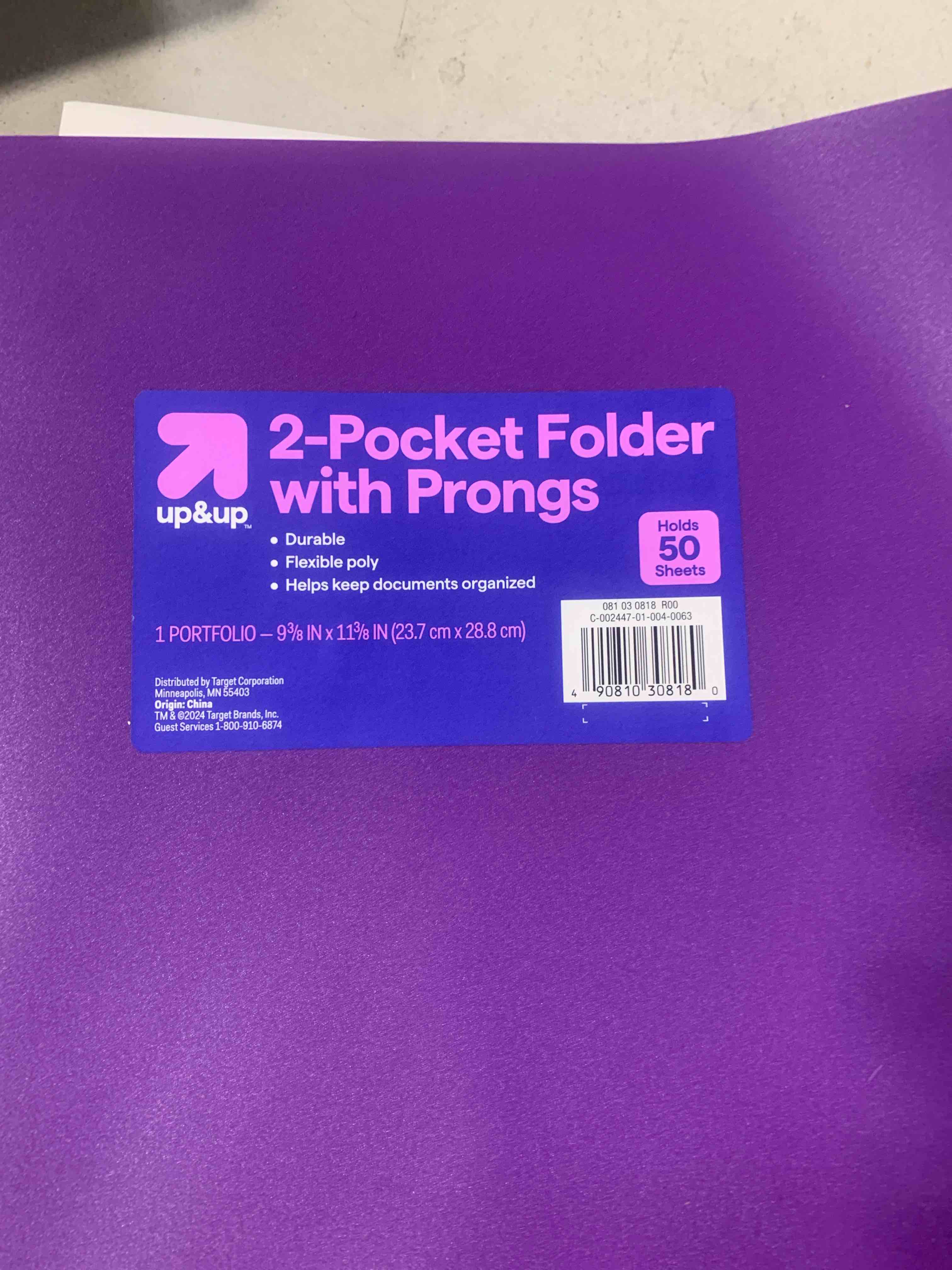 Condition photo showing New/Like New for 2 Pocket Plastic Folder with Prongs - Purple