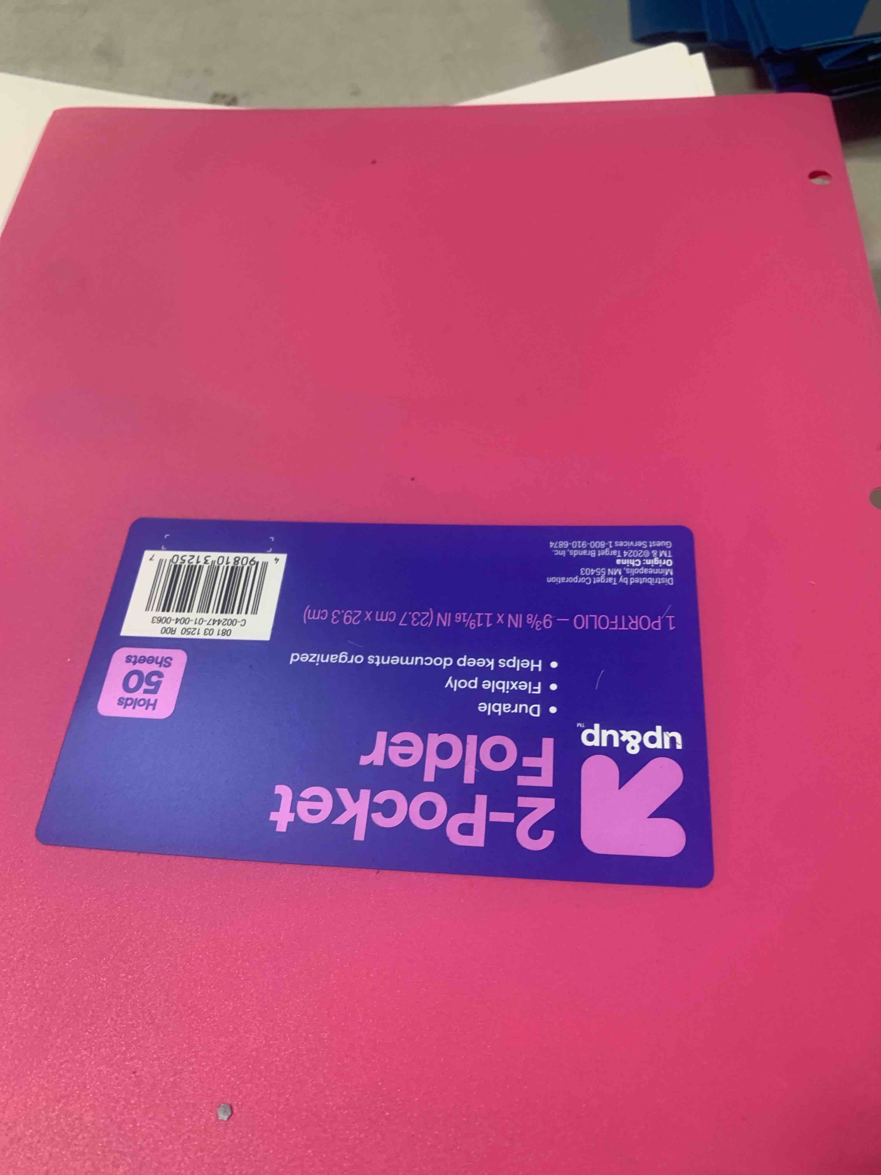 Condition photo showing New/Like New for 2 Pocket Plastic Folder Pink - up&up™