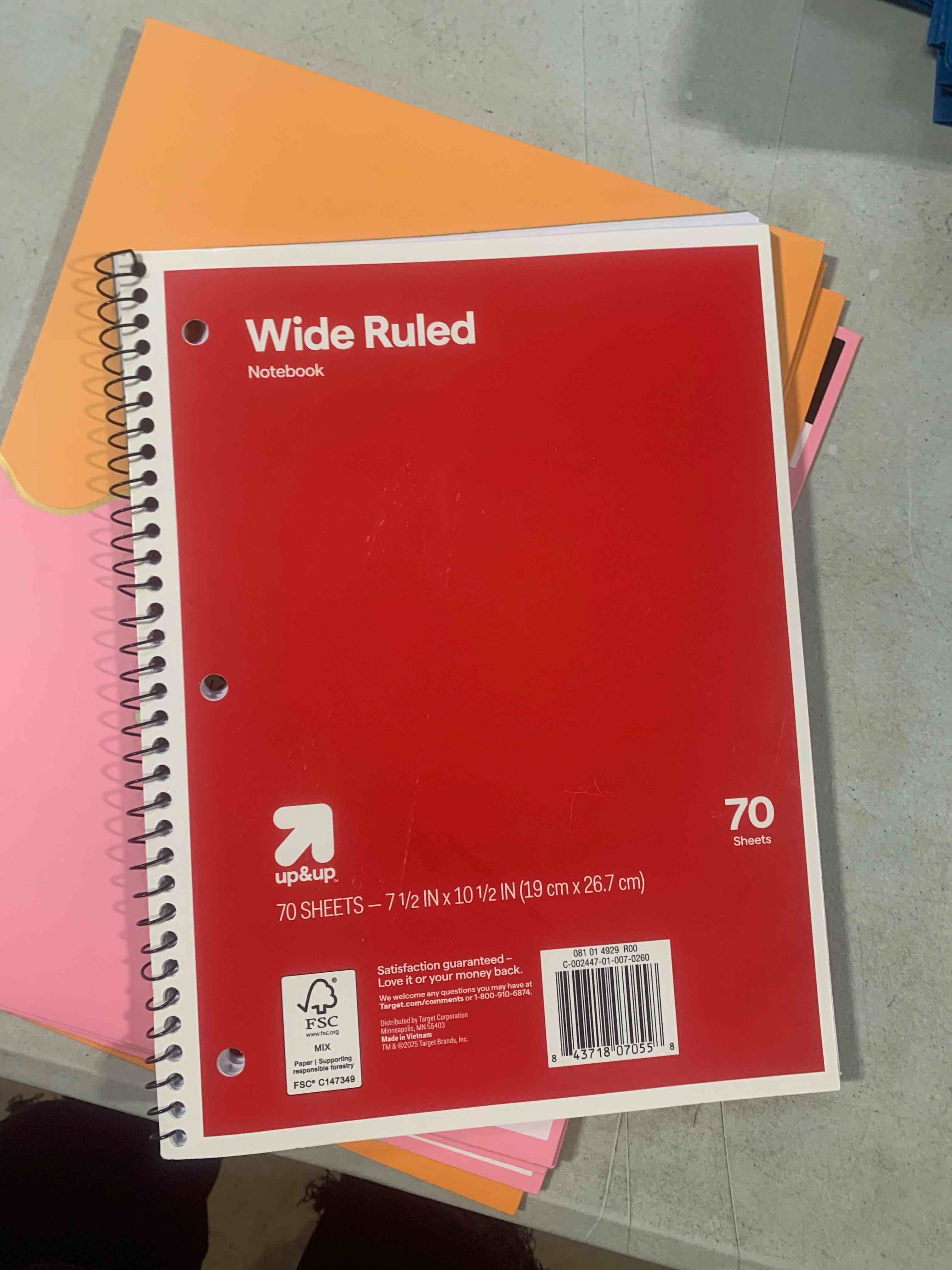 Condition photo showing New/Like New for Wide Ruled Red 1 Subject Flexible Paperboard Cover Spiral Notebook - up&up™: 3 Hole Punched, 70 Pages, Tween to Adult