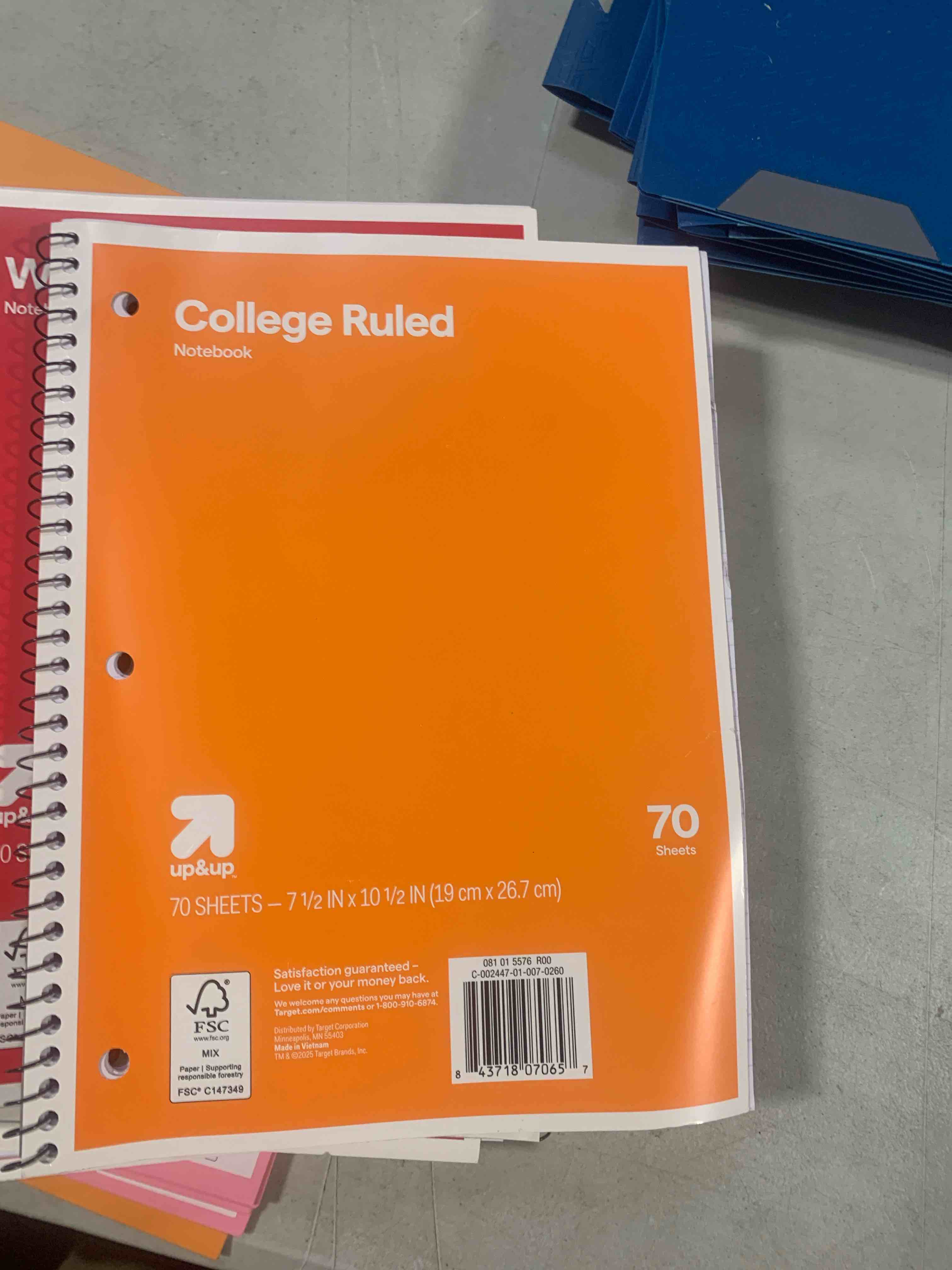 Condition photo showing New/Like New for College Ruled Orange 1 Subject Flexible Paperboard Cover Spiral Notebook - up&up™: 70 Pages, 3 Hole Punched, 7.5x10.5"