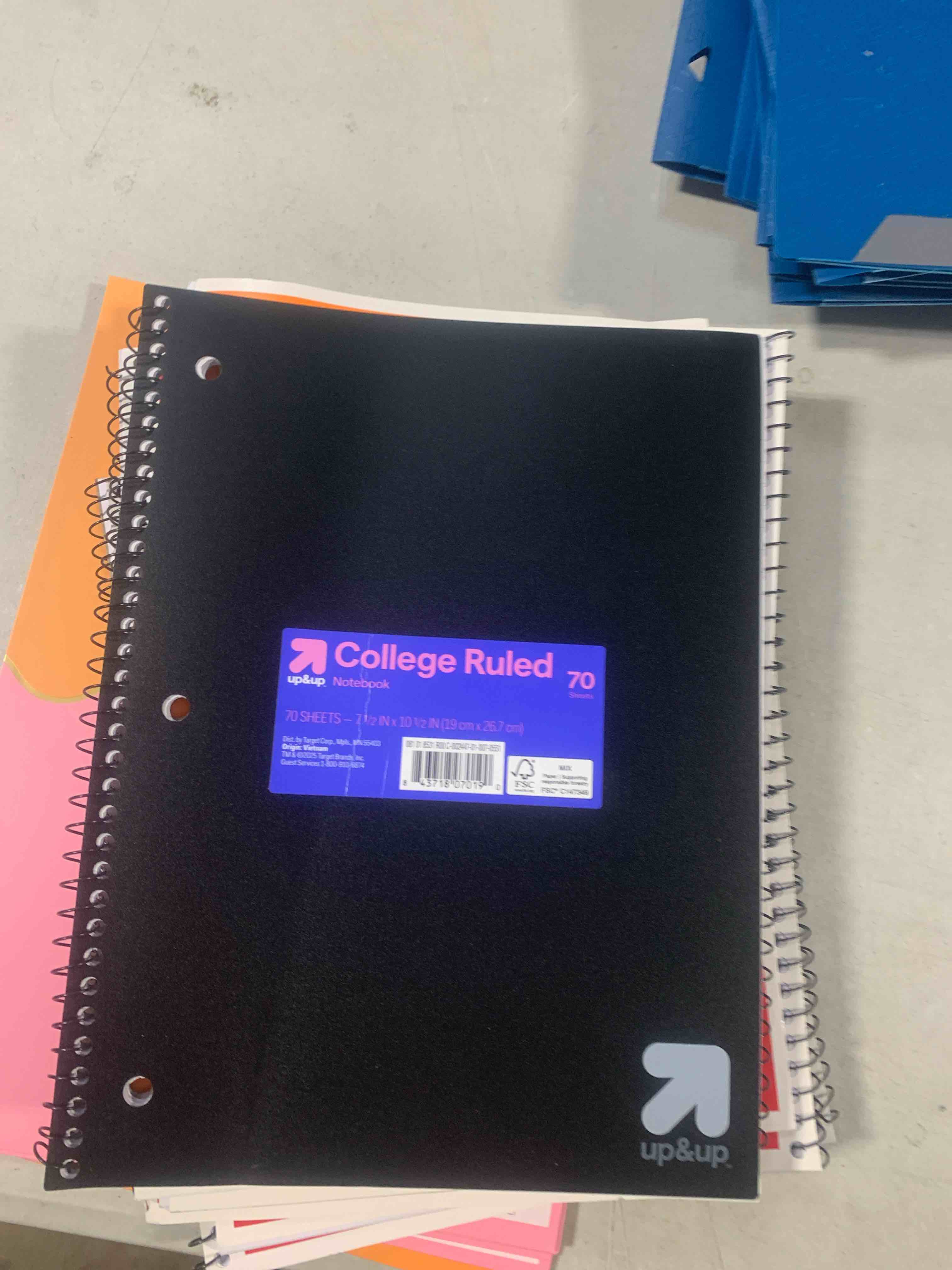 Condition photo showing New/Like New for College Ruled Black 1 Subject Flexible Plastic Cover Spiral Notebook - up&up™: 3 Hole Punched, Perforated, 70 Pages