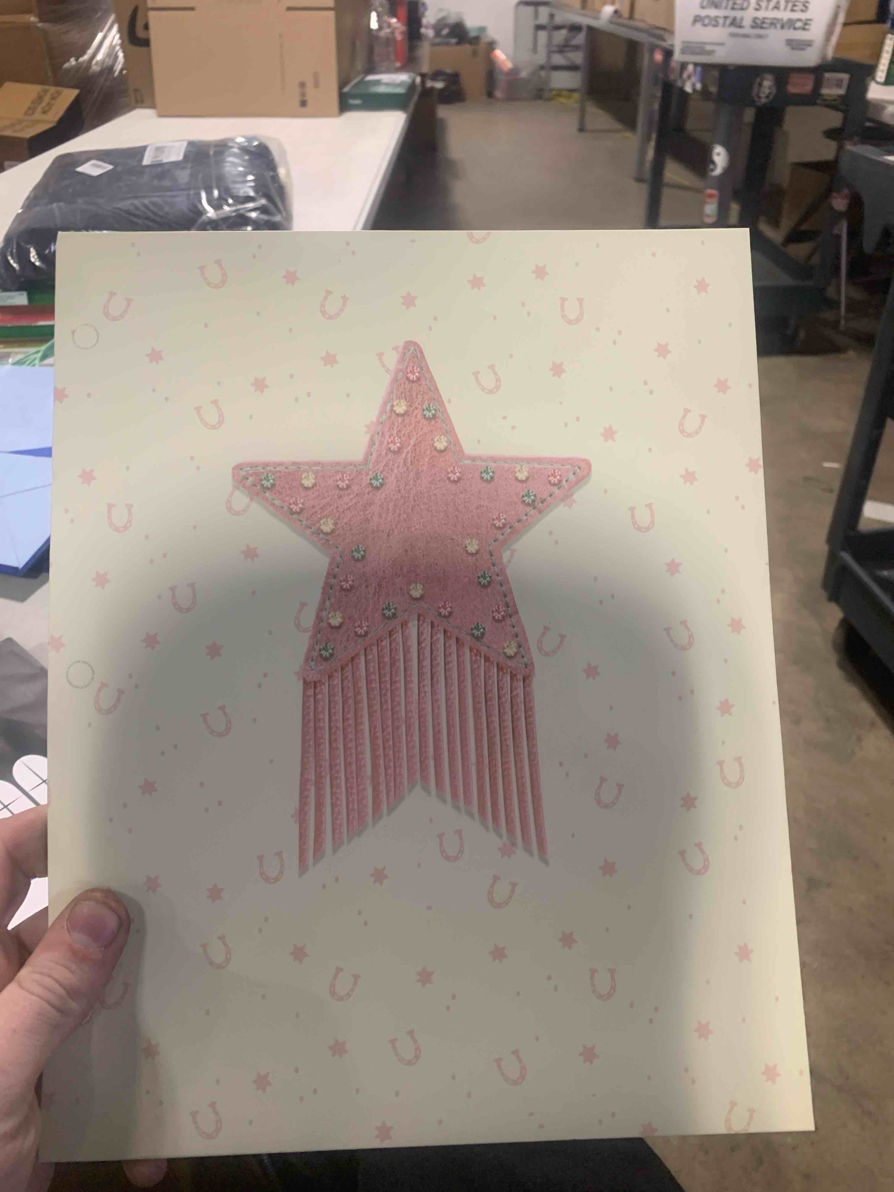 Condition photo showing New/Like New for Gartner Studios 2 Pocket Howdy Girl E: Ivory - Fringed Star Patch Paper Folder, School Supplies