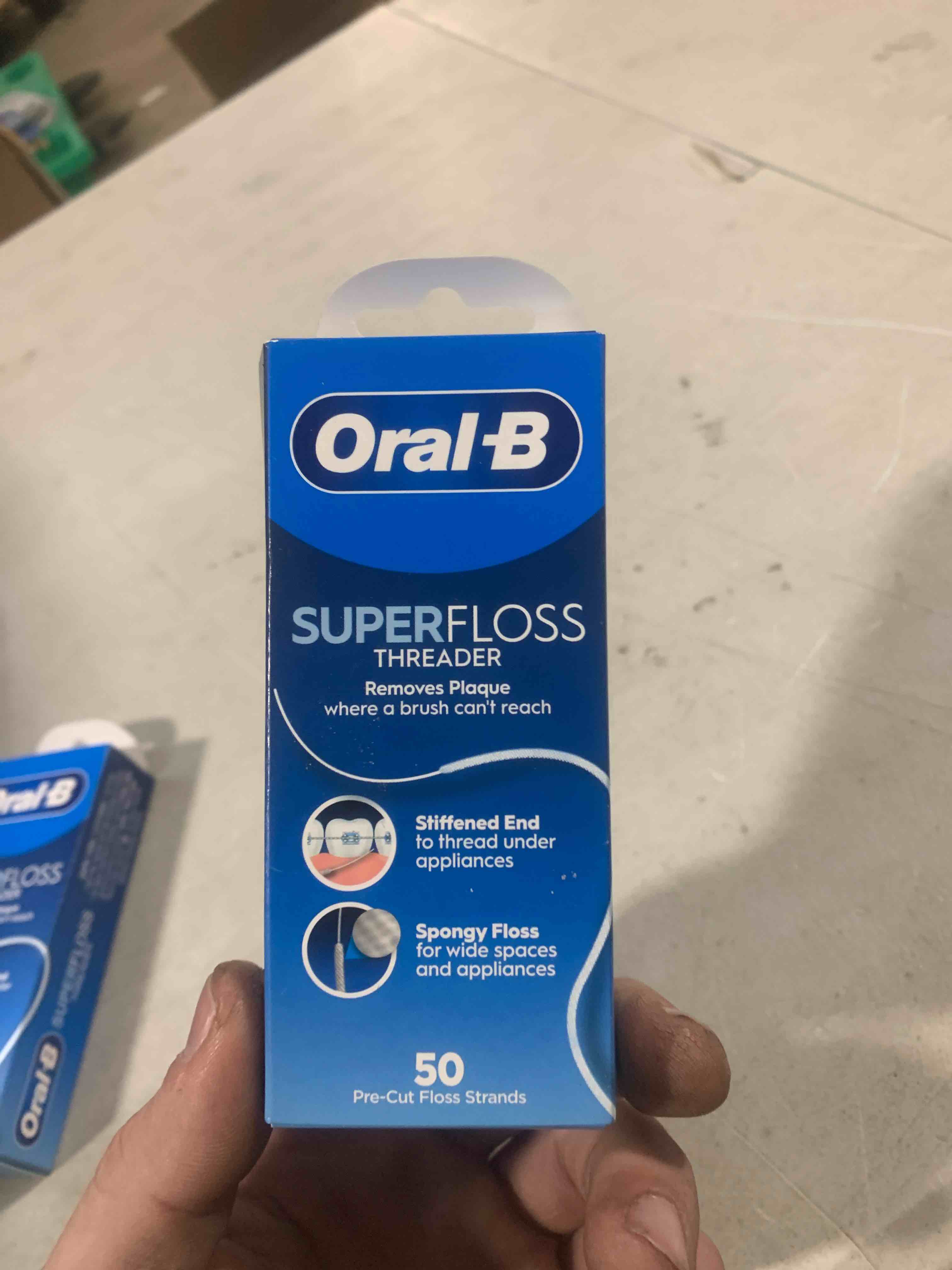Condition photo showing New/Like New for Oral-B Super Floss Threader Dental Floss, Pre-Cut Strands, 50 Count – Mint Flavor (Packaging May Vary)