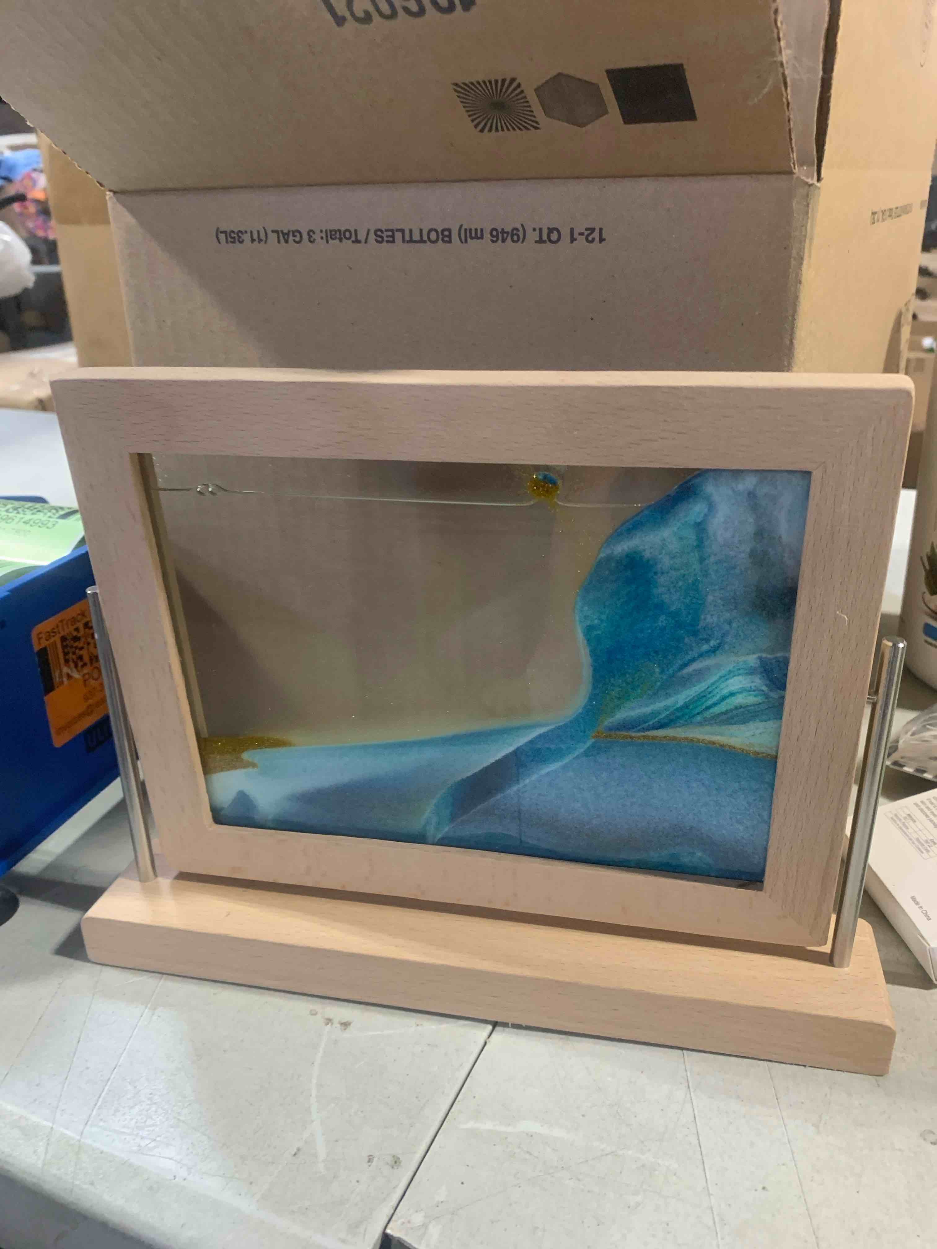 Condition photo showing As Is for Coitak Moving Sand Art Picture, Dynamic Sand Picture, Desktop Moving Sand Art for Home Decor and Office blue gold