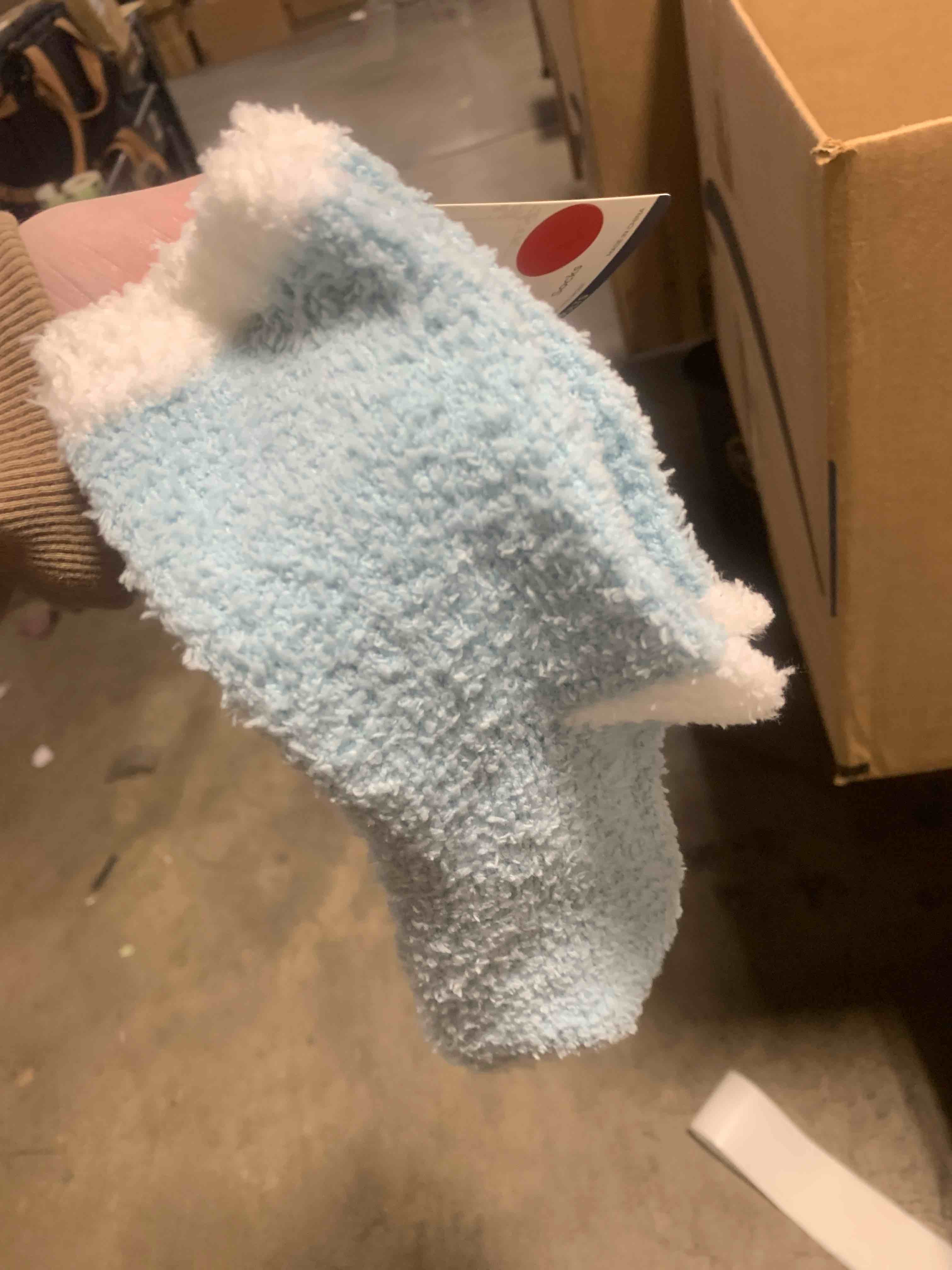Condition photo showing New/Like New for adult blue fuzzy socks one size fits most