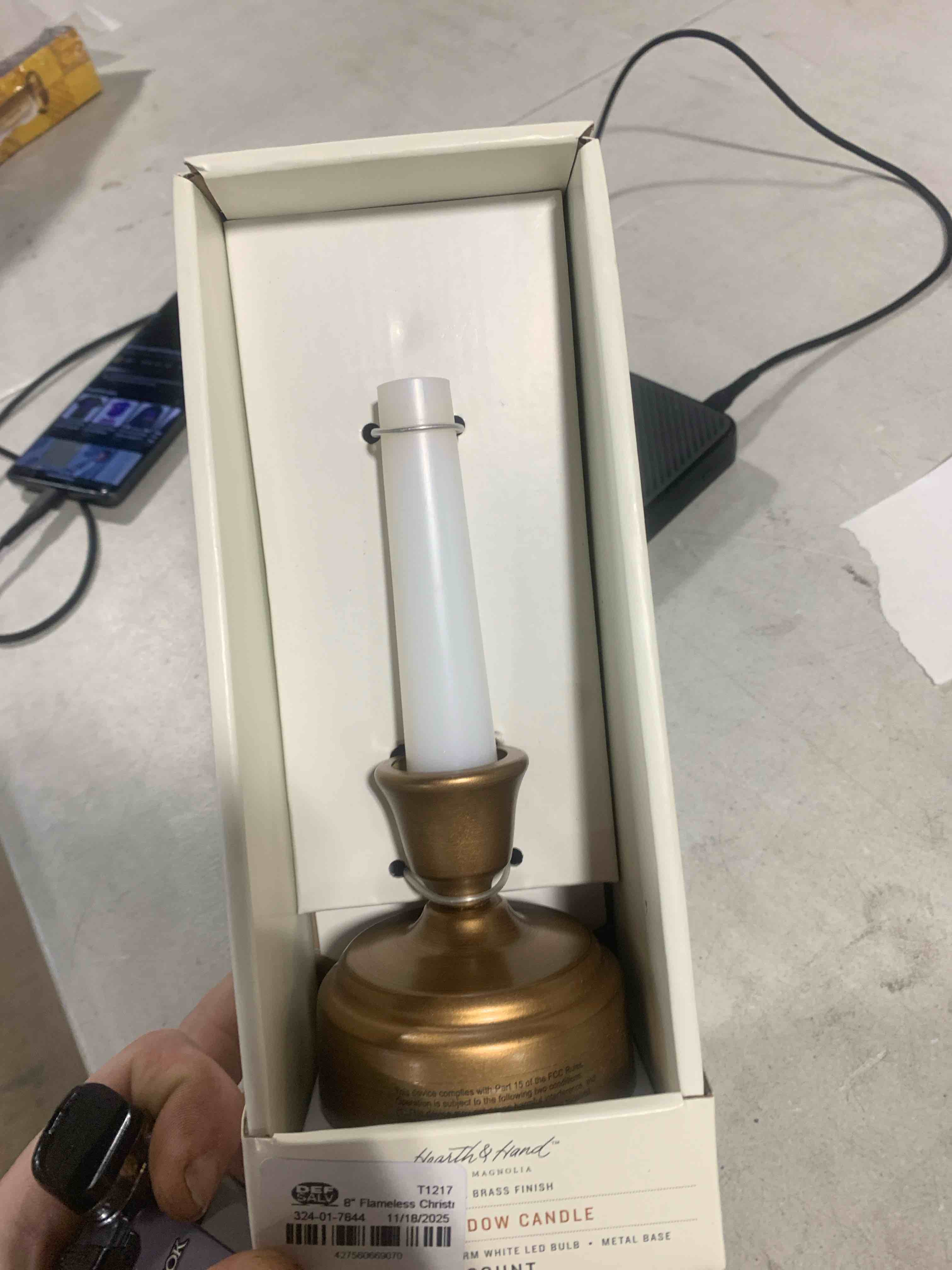 Condition photo showing As Is for 8" Flameless Christmas Window Taper Candle Brass - Hearth & Hand™ with Magnolia