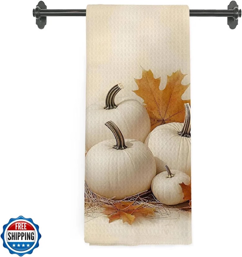 nvucamd Farmhouse Fall Pumpkin Kitchen Towels, Vintage Pumpkin Decor, Rustic