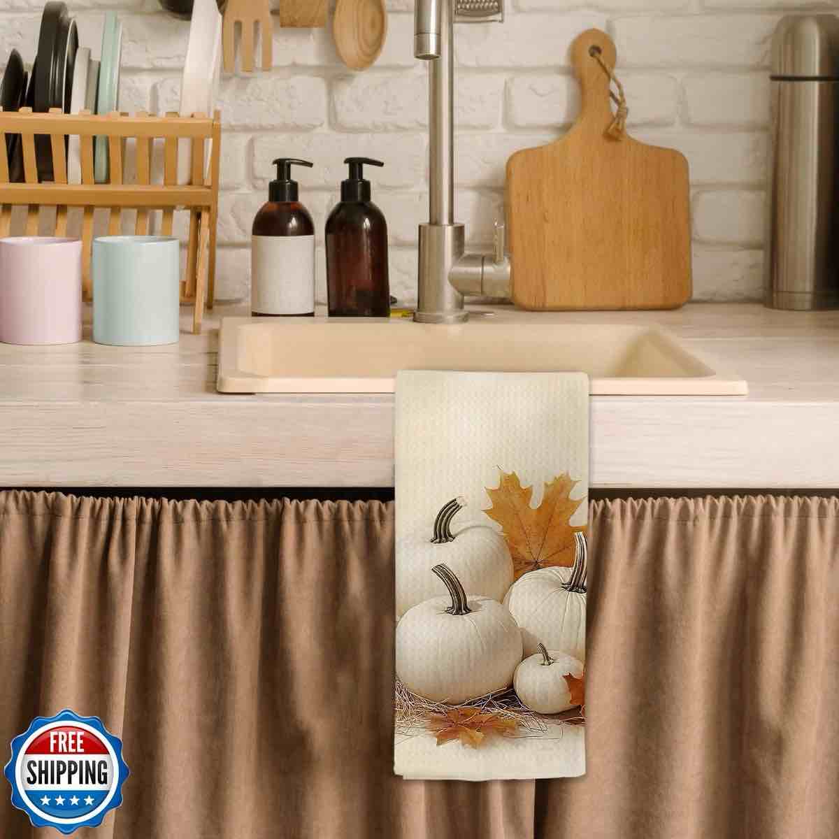 Condition photo showing New/Like New for nvucamd Farmhouse Fall Pumpkin Kitchen Towels, Vintage Pumpkin Decor, Rustic