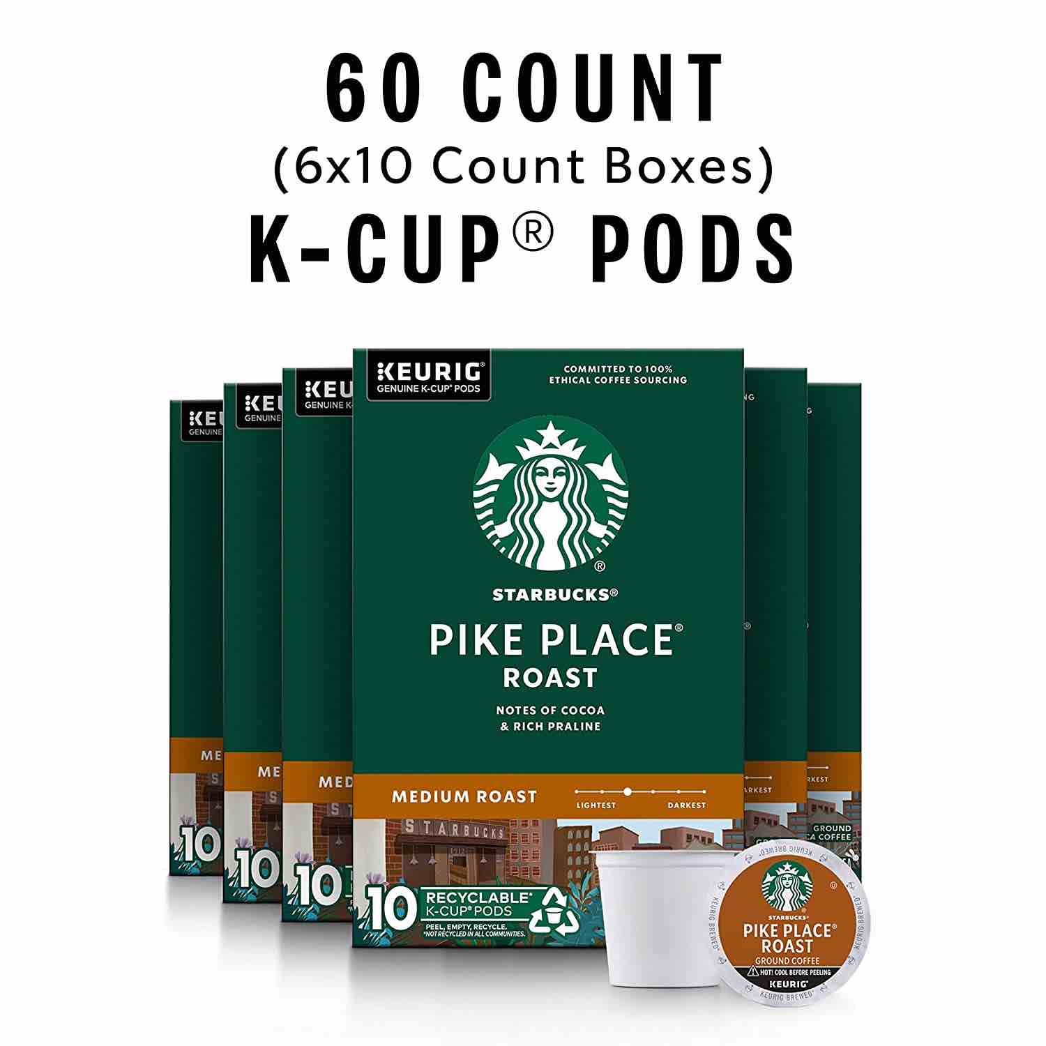 Condition photo showing Brand New for Starbucks K-Cup Coffee Pods, Medium Roast Coffee, Pike Place Roast for Keurig Brewers, 100% Arabica, 6 boxes (60 pods total)