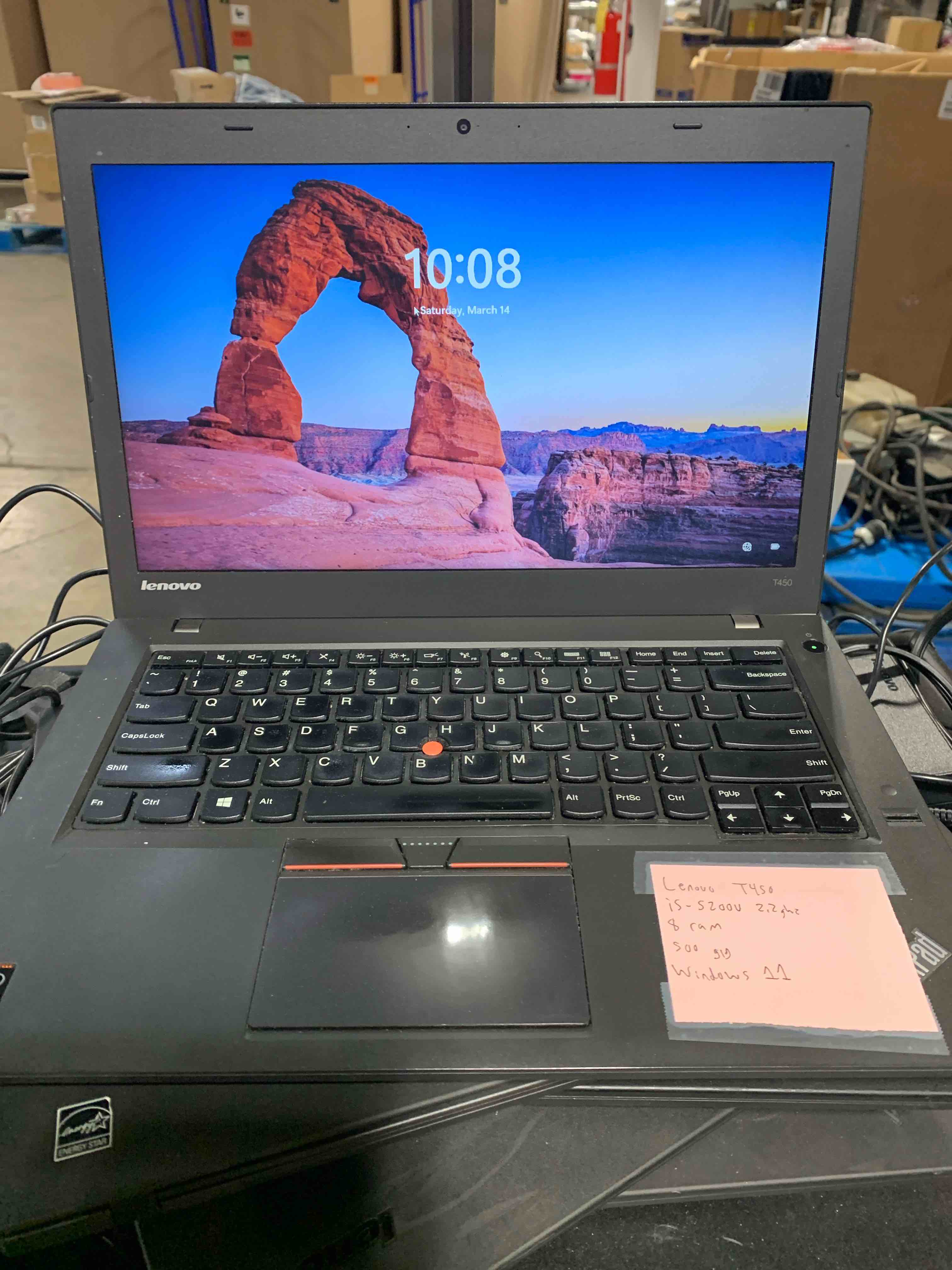 Condition photo showing Good Condition for 5 Lenovo E450, i5 gen 4, 8 ram, 500 gig, windows 11