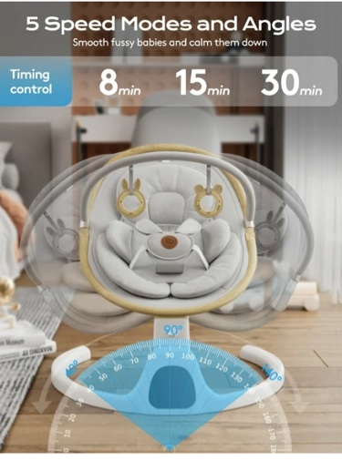 Baby Swing for Infants to Toddler Portable Babies Swing Timing Function 5 Swing Speeds Bluetooth Touch Screen Music Speaker with 10 Preset Lullabies 5-Point Carabiner Grey
