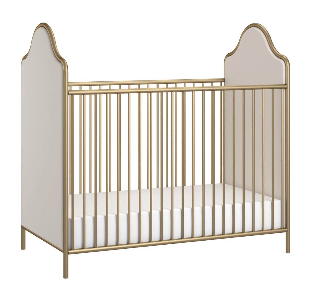 Little Seeds Piper Upholstered Metal Crib, Gold