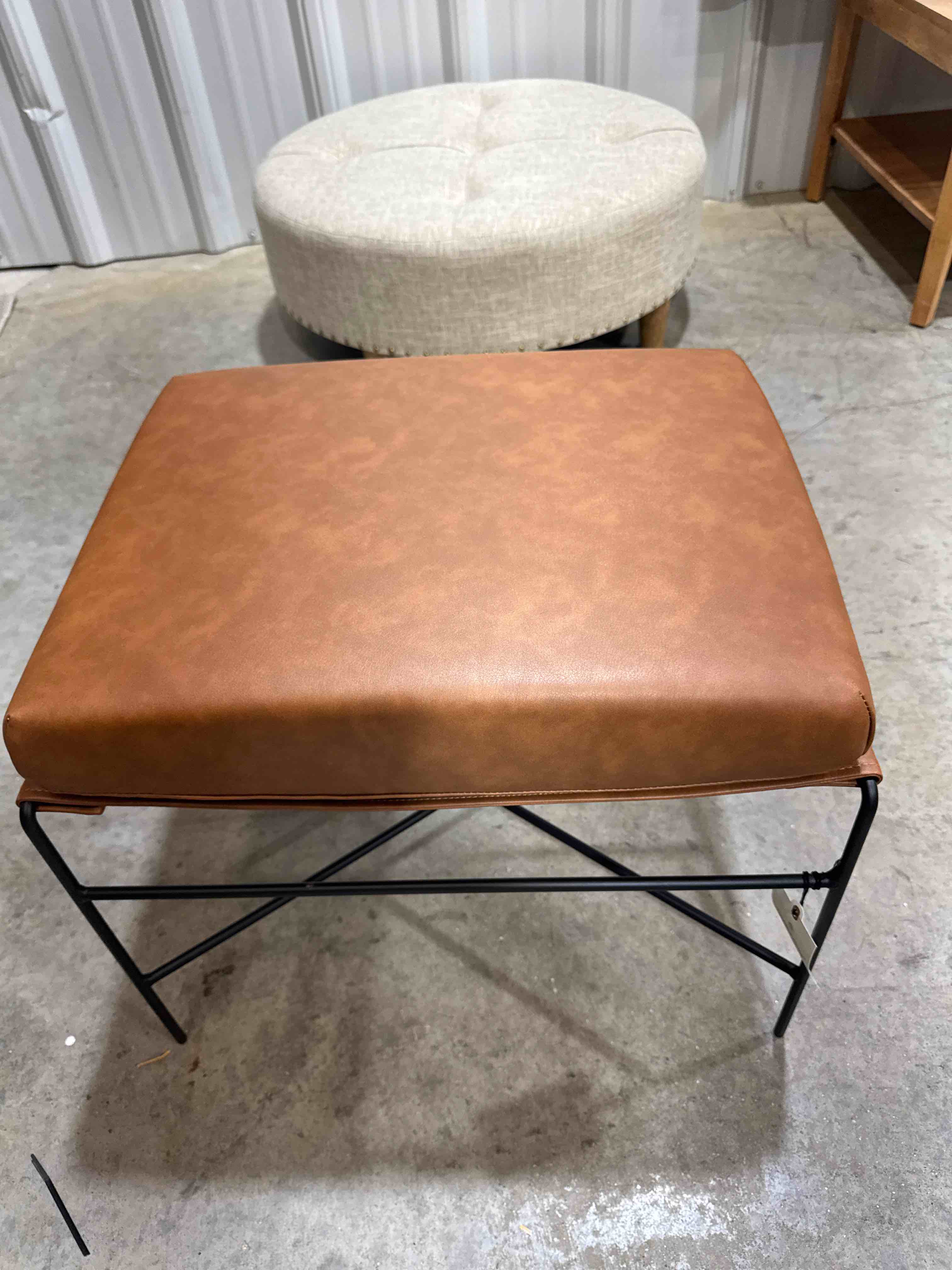 Faux Leather Metal Ottoman - Black and Brown - Hearth and Hand
