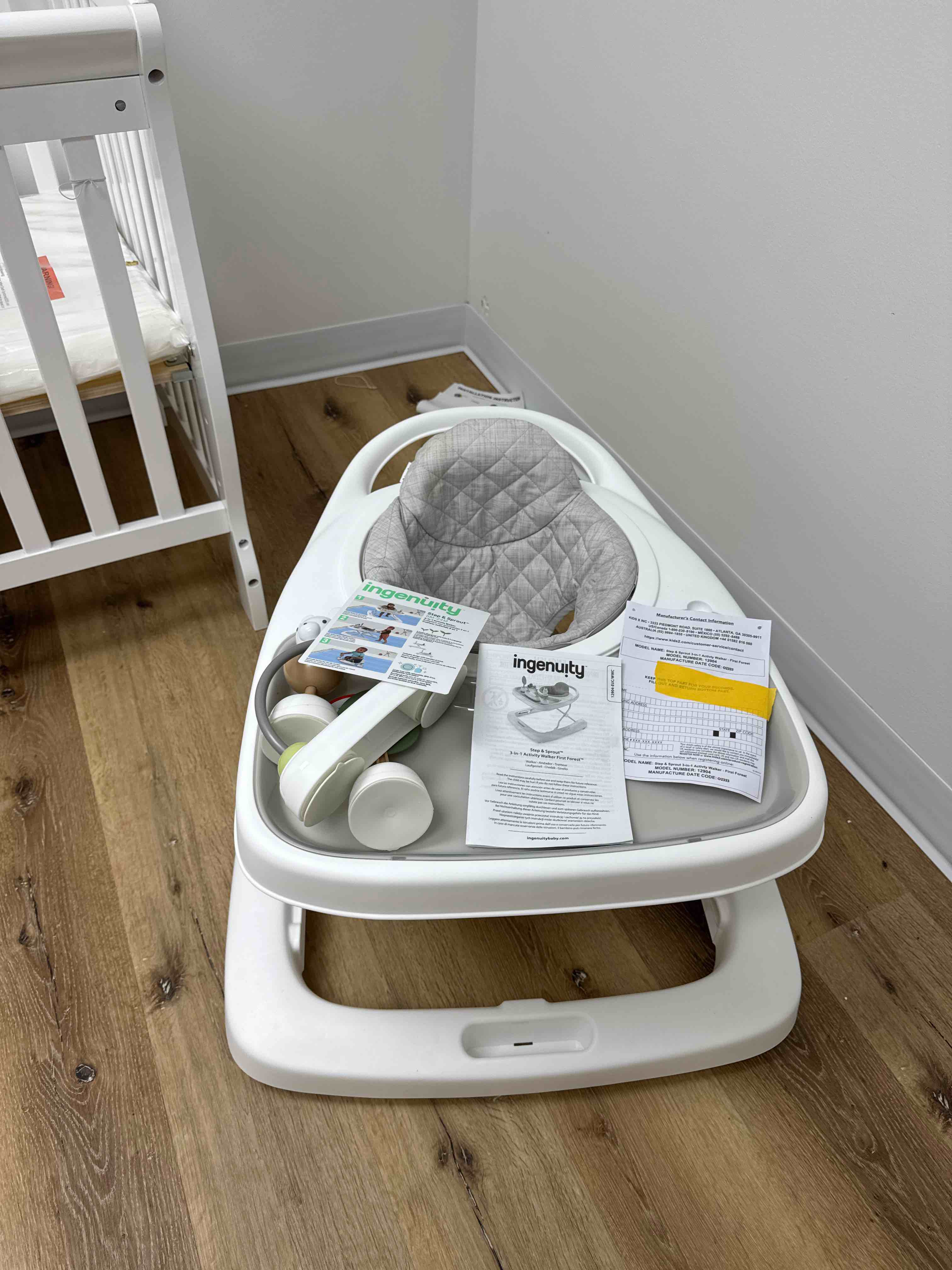 Ingenuity Step & Sprout 3-in-1 Foldable Baby Activity Walker with Removable Toys Ages 6 Months +, First Forest