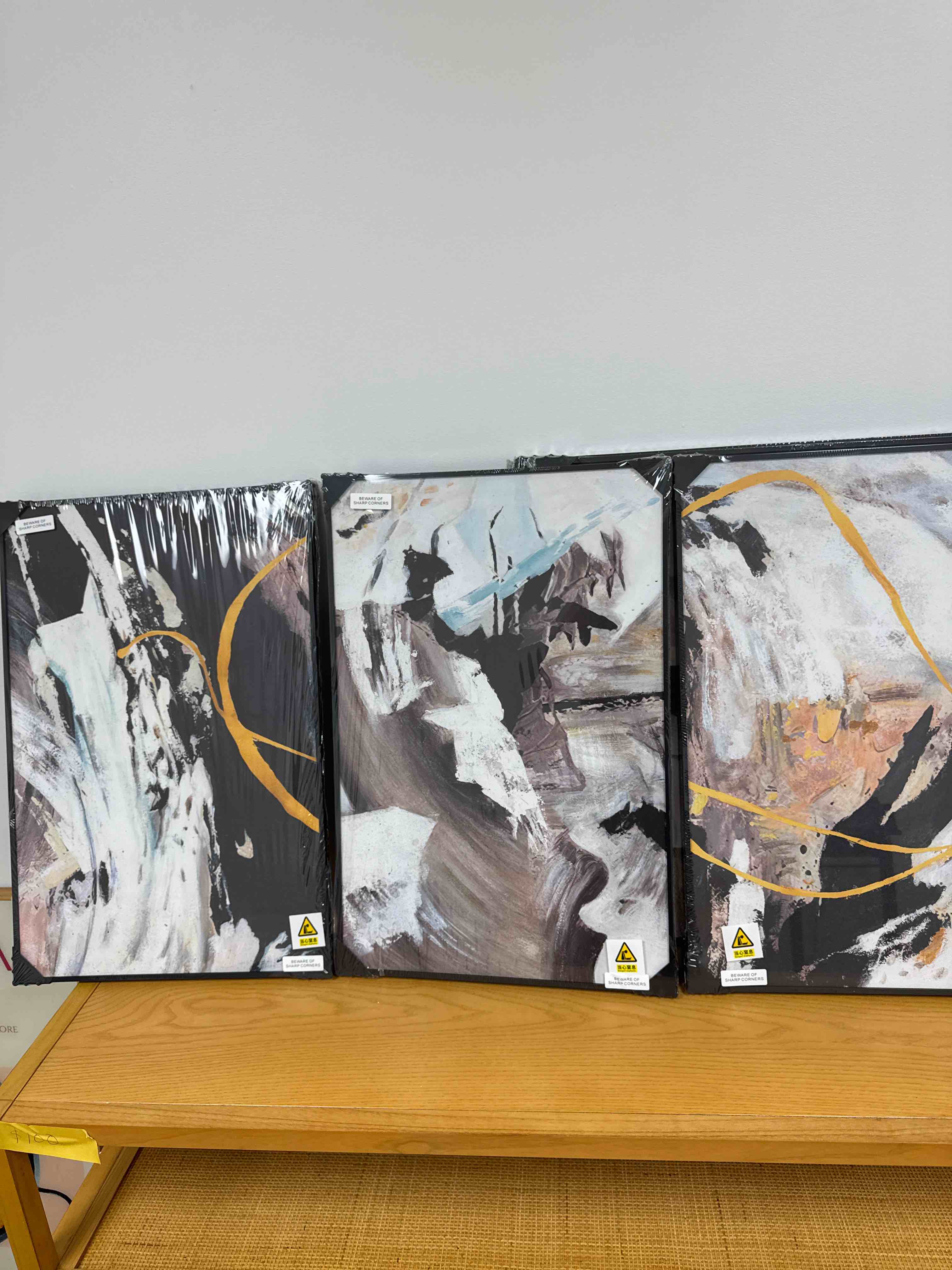 Van Gogh Art - 3 PCs - Black Frame - Black Gold White 16”x24” each one