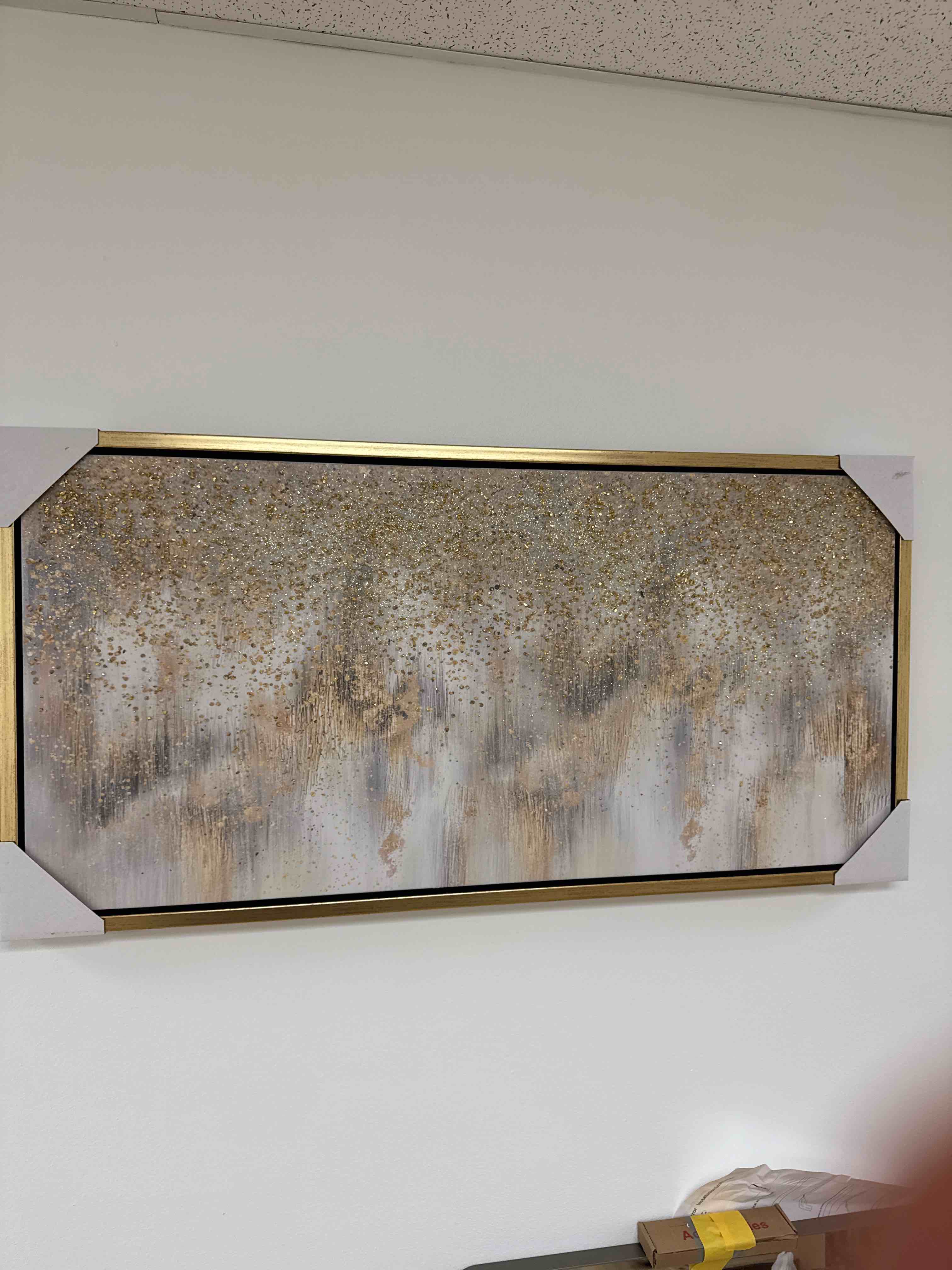 Gold Frame Rainfall Print 40”x20” with Gold Flake Abstracts