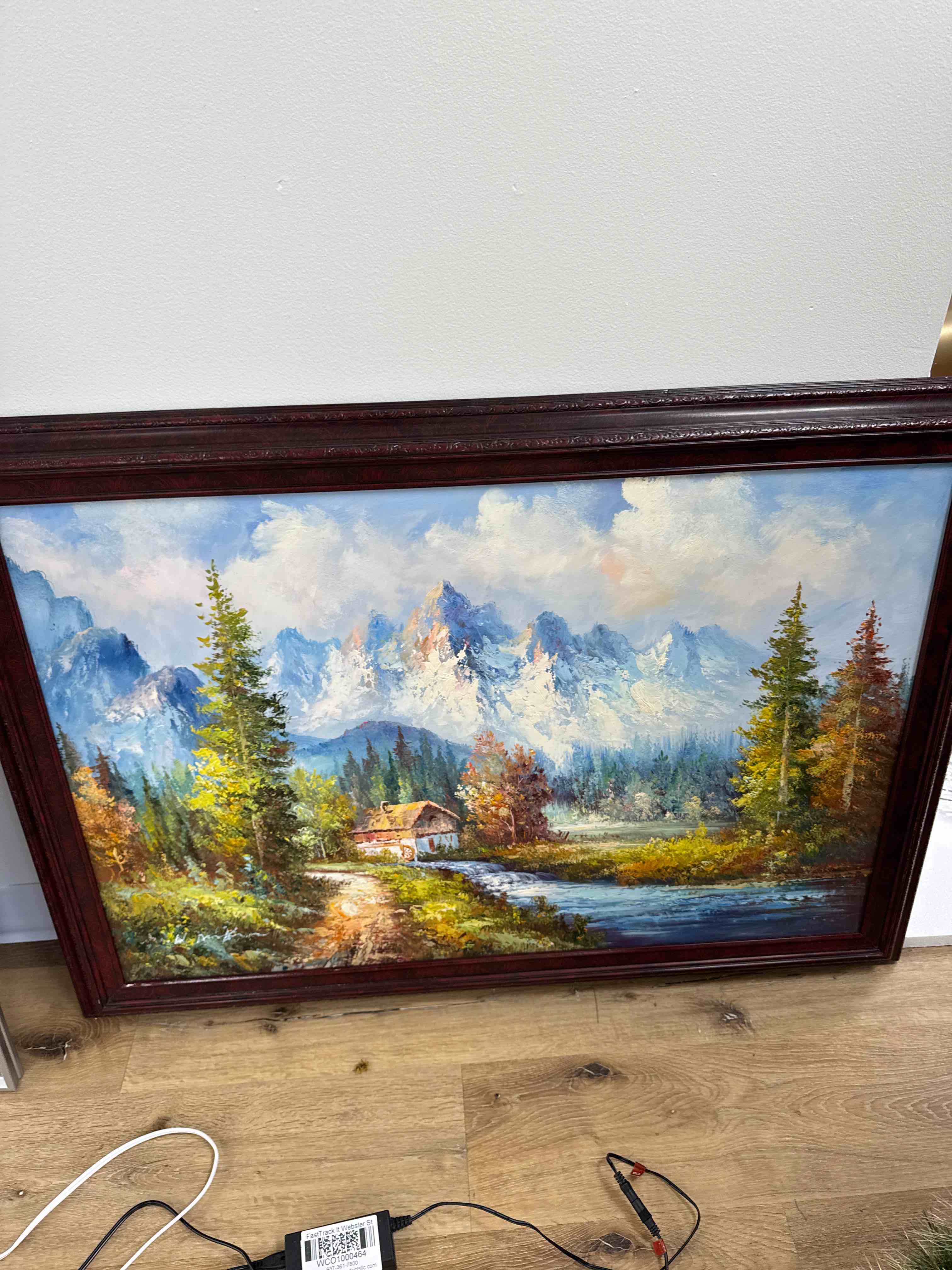 Mountain and cottage landscape canvas framed artwork