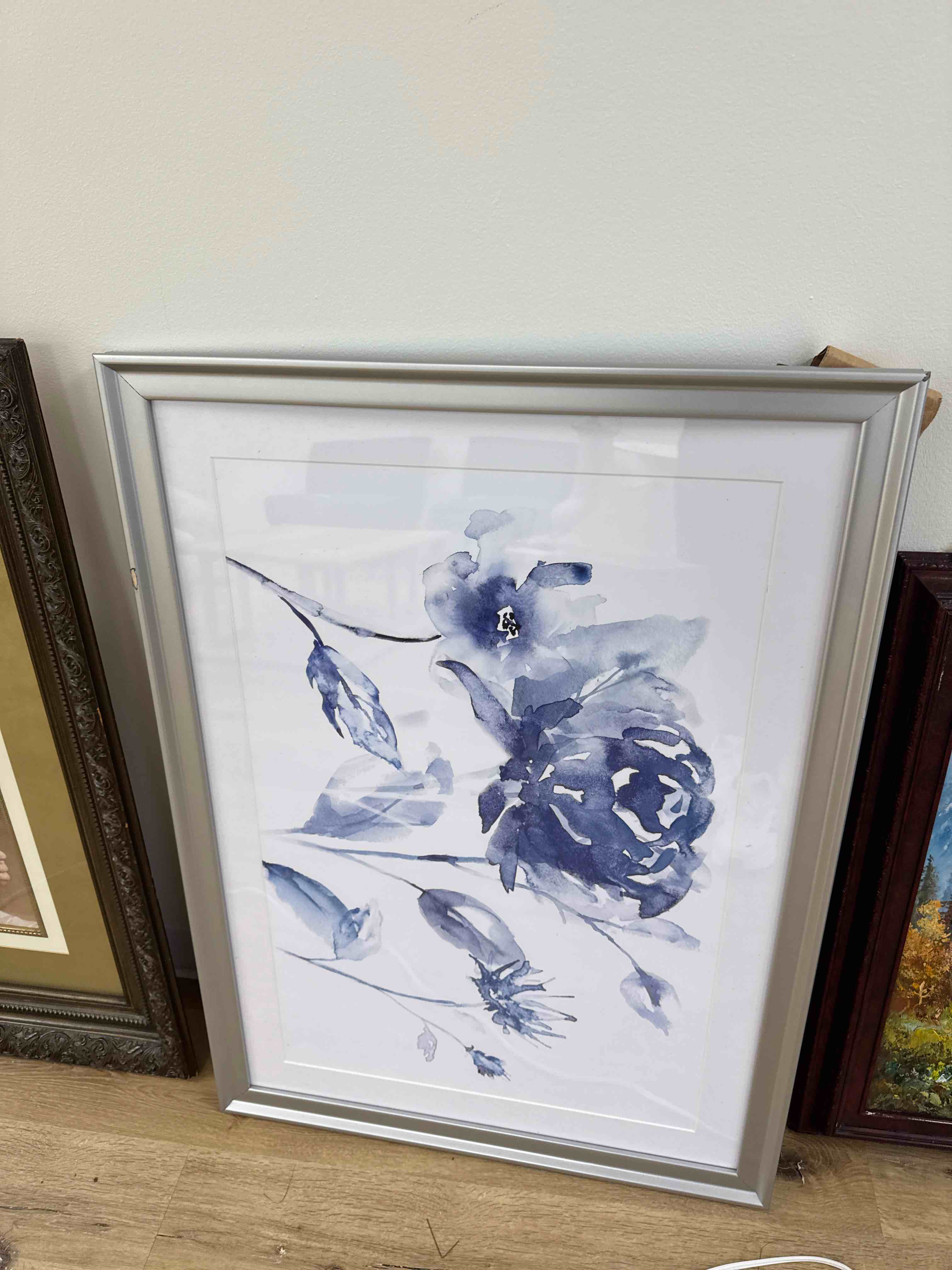 Picture with Silver Frame Blue Floral