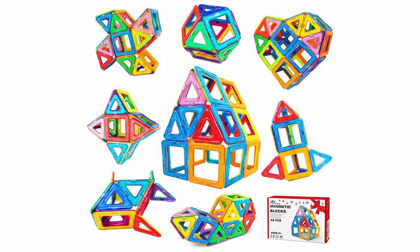 Jasonwell 42 Pcs Magnetic Tiles Building Blocks Set for Preschool Educational