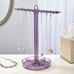 STORi PLUM Plastic Necklace Holder with 30 Individual Pegs and Divided Jewelry Tray