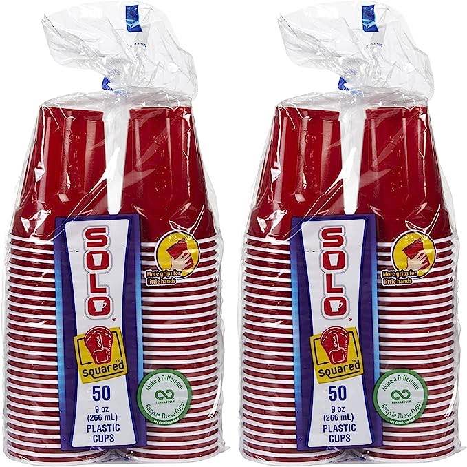 Solo Squared Party Cups, 9 Ounce (100 Cups) - with Make Your Day Drink Stirrer