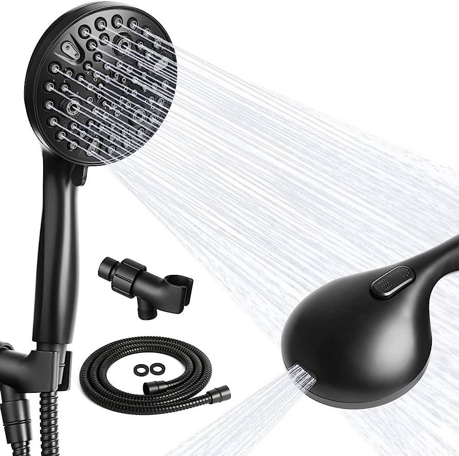 Horusly 10 Function Shower Head with Handheld - Adjustable Bracket and Hose Included - High Pressure Shower Head Set - Perfect for Customized Shower Experience (Matte Black)