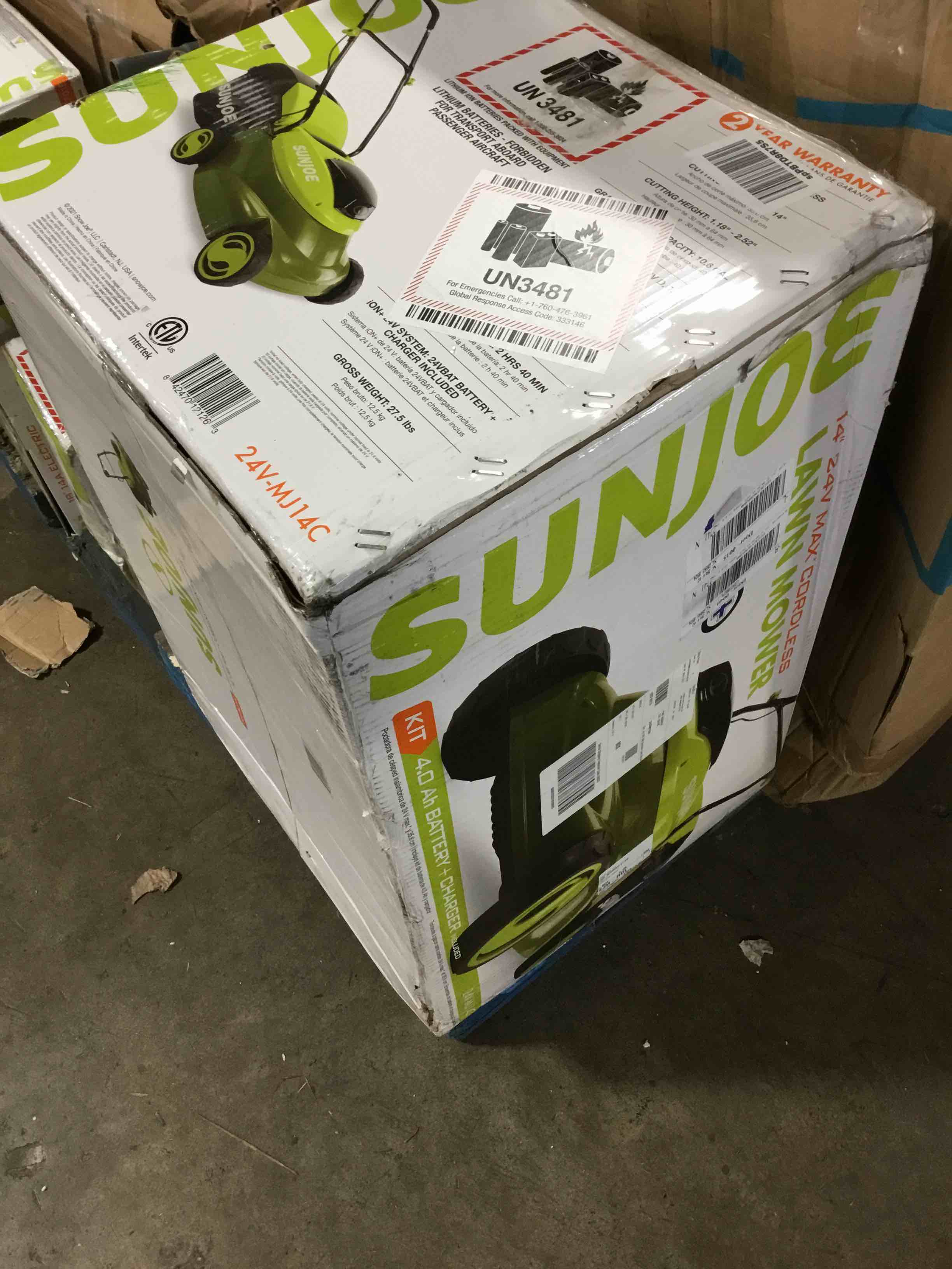 Sunjo T Sun Joe 24V-MJ14C Walk-Behind Cordless Push Lawn Mower w/Brushless ...