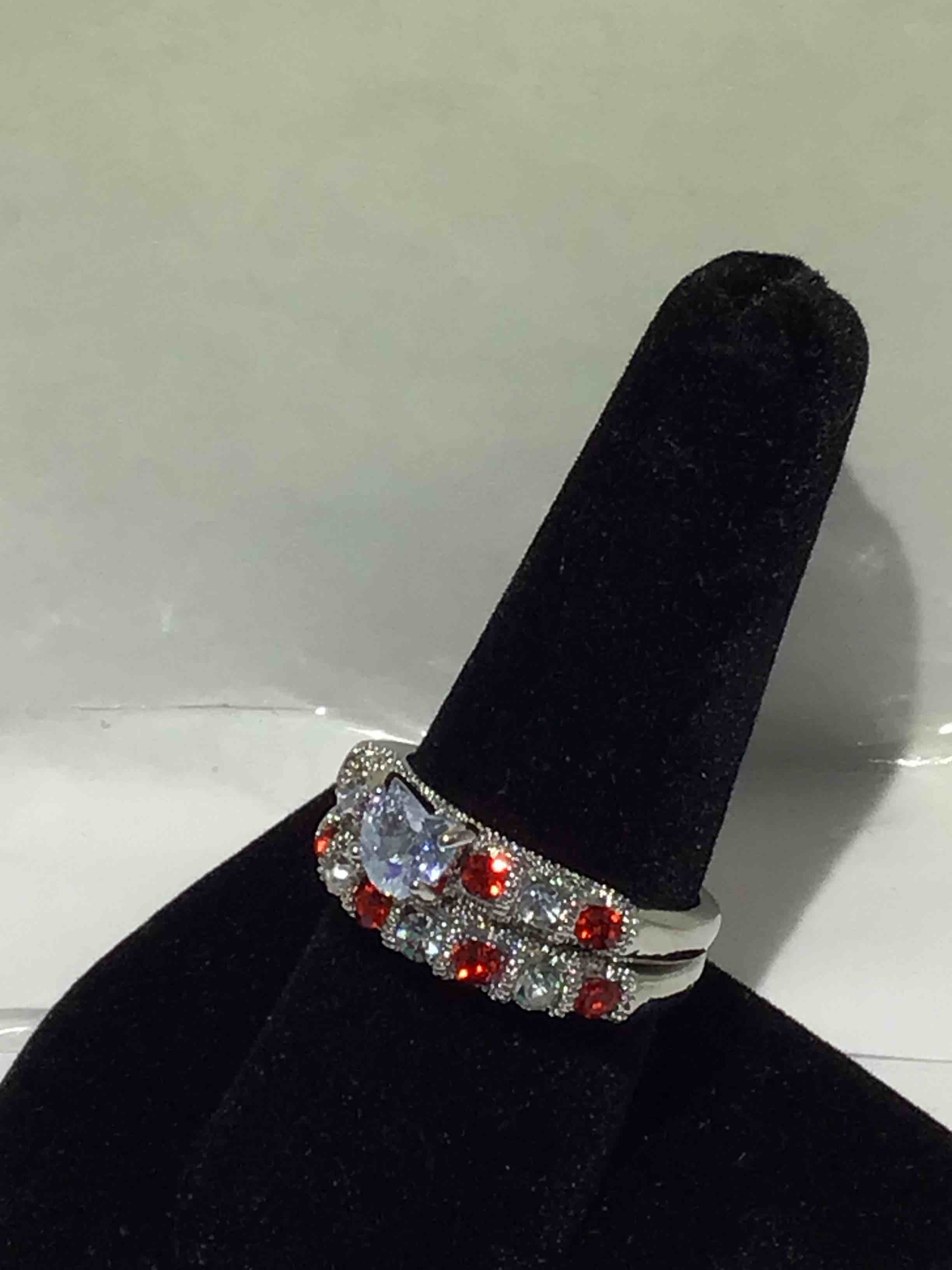 Beautiful - 925 Silver Plated - Ruby/Sapphire - 2 pc Set - size - 9 