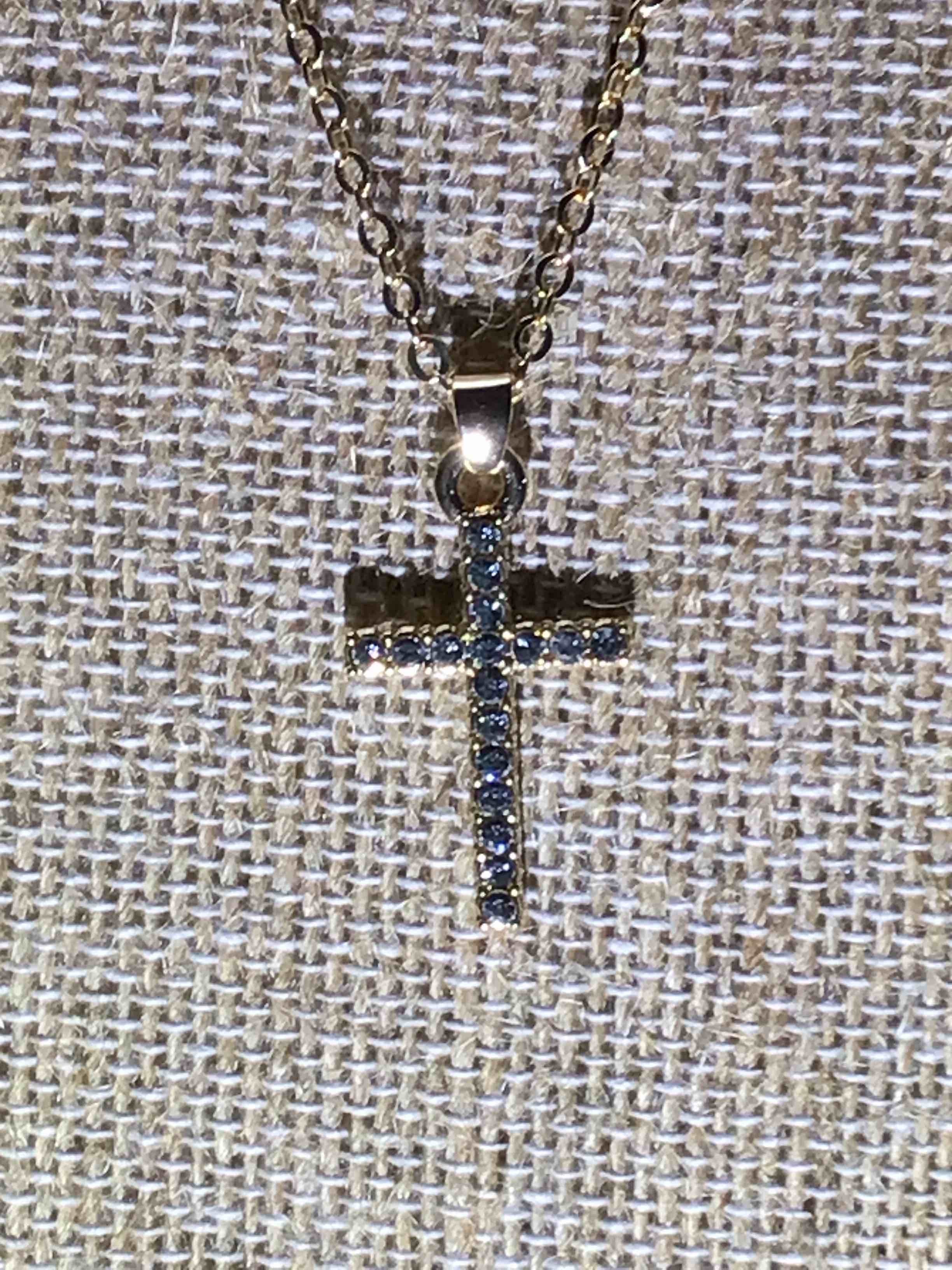 Beautiful - Gold Plated - Sapphire - Cross Necklace  