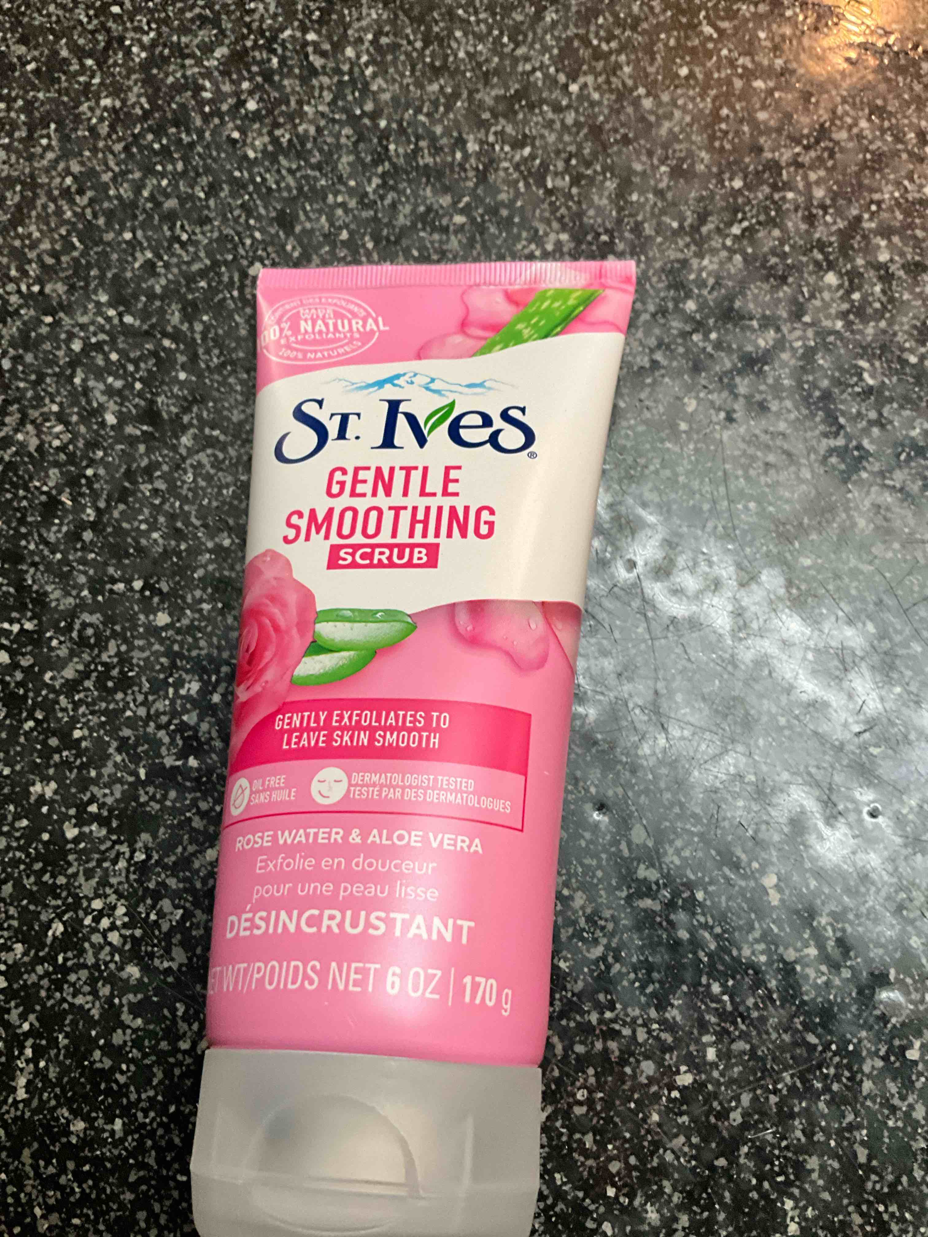 St. Ives Gentle Smoothing Face Scrub Our Gentlest Scrub Yet Rose Water and Aloe Vera Made with 100 percent Natural Exfoliants, Paraben Free, Oil-Free, Dermatologist Tested 6 oz