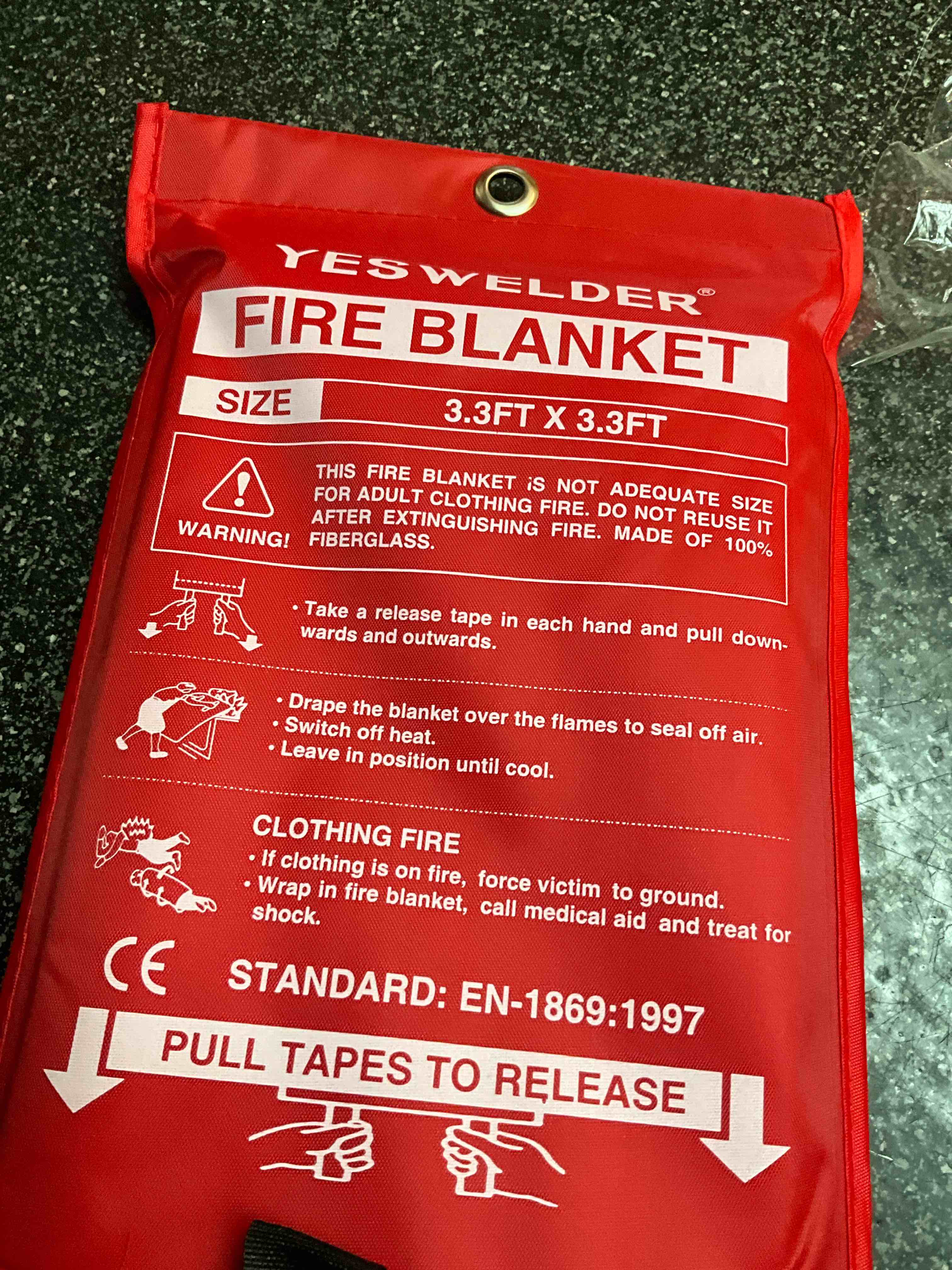 Emergency Fire Blanket - 1 Pack - Fire Suppression Blanket for Kitchen, 40” x 40” Fire Blanket for Home, Fiberglass Fire Blanket