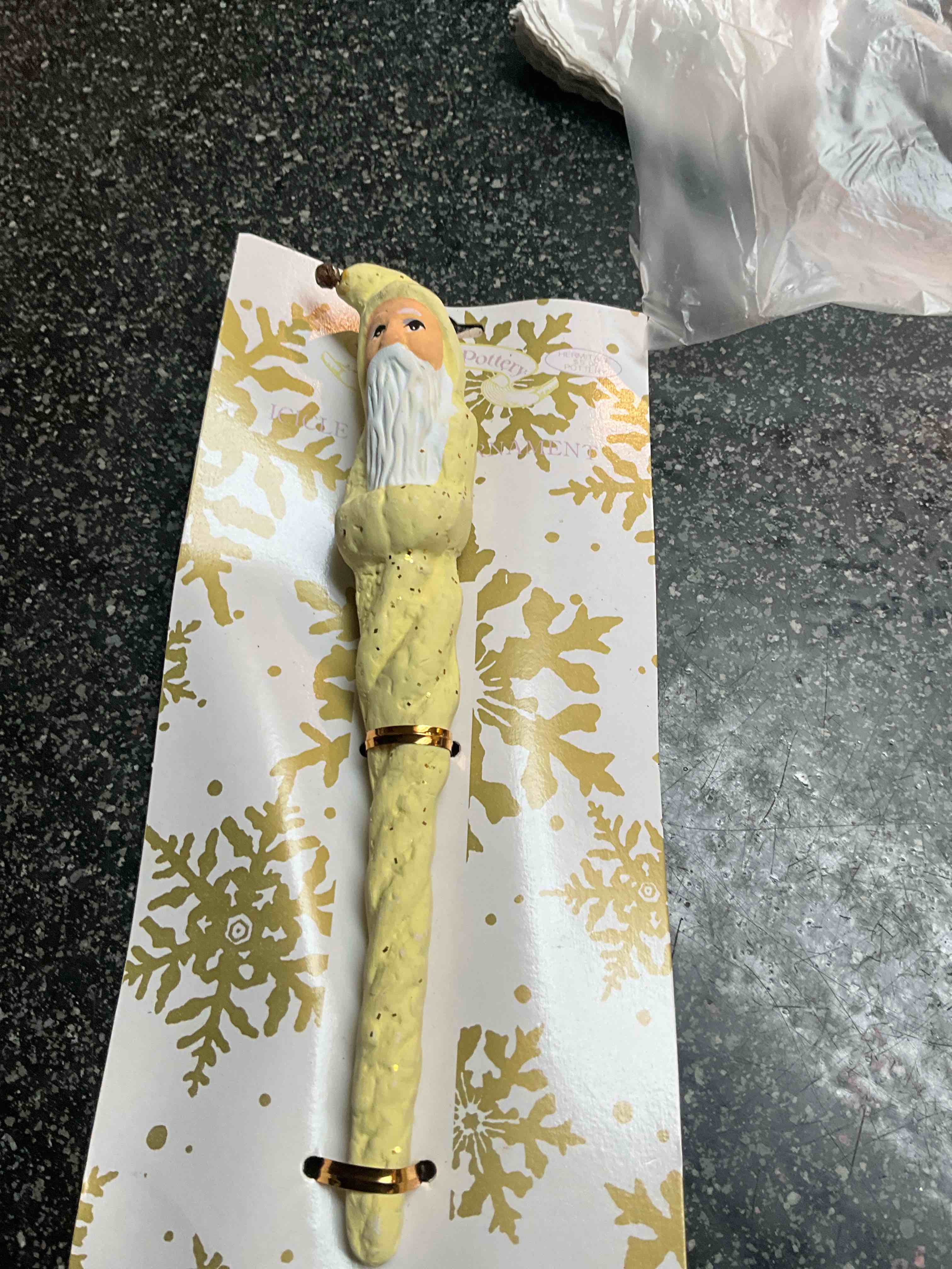 Heritage Pottery - Icicle Santa Ornament - yellow 