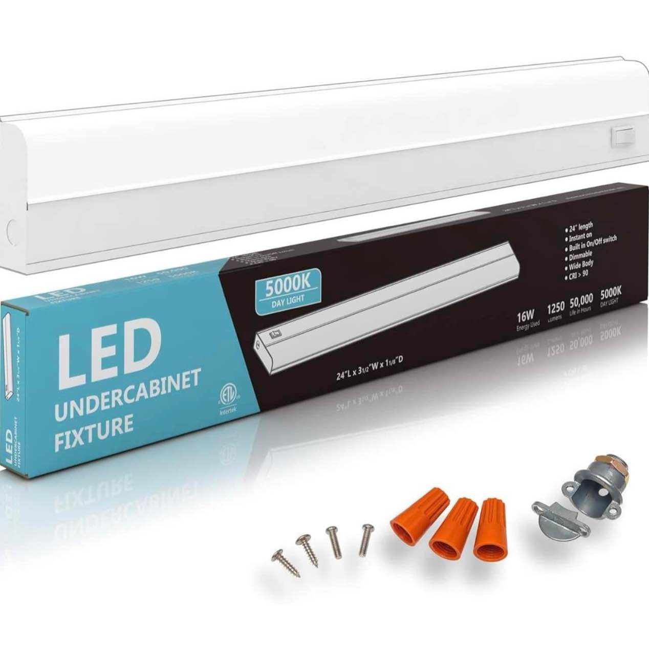 Hardwired LED Under Cabinet Task Lighting - 16 Watt, 24", Dimmable, CRI>90, 5000K (Day Light), Wide Body, Long Lasting Metal Base with Frost Lens  I HAVE TWO OF THESE