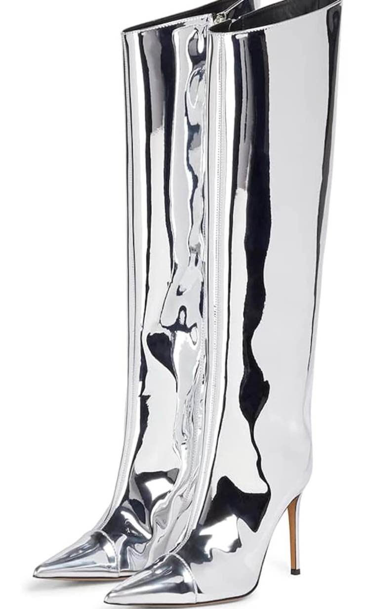 Women's Metallic Knee High Boots Stiletto High Heels Wide Calf Size 7