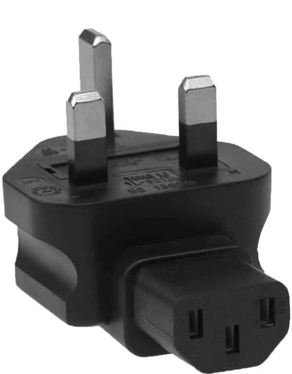 SF Cable, 3 Prong Right-Angle Plug Adapter, IEC 60320-C13 Receptacle to British (BS1363)