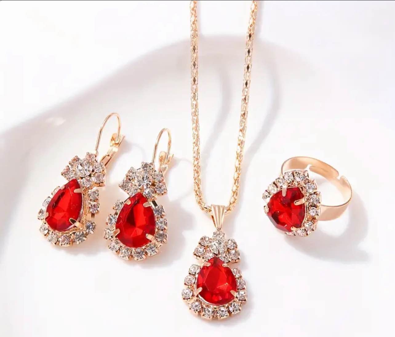 Gorgeous 925 Silver 18K Rose Gold Plated Earrings, Necklace and Ring Set