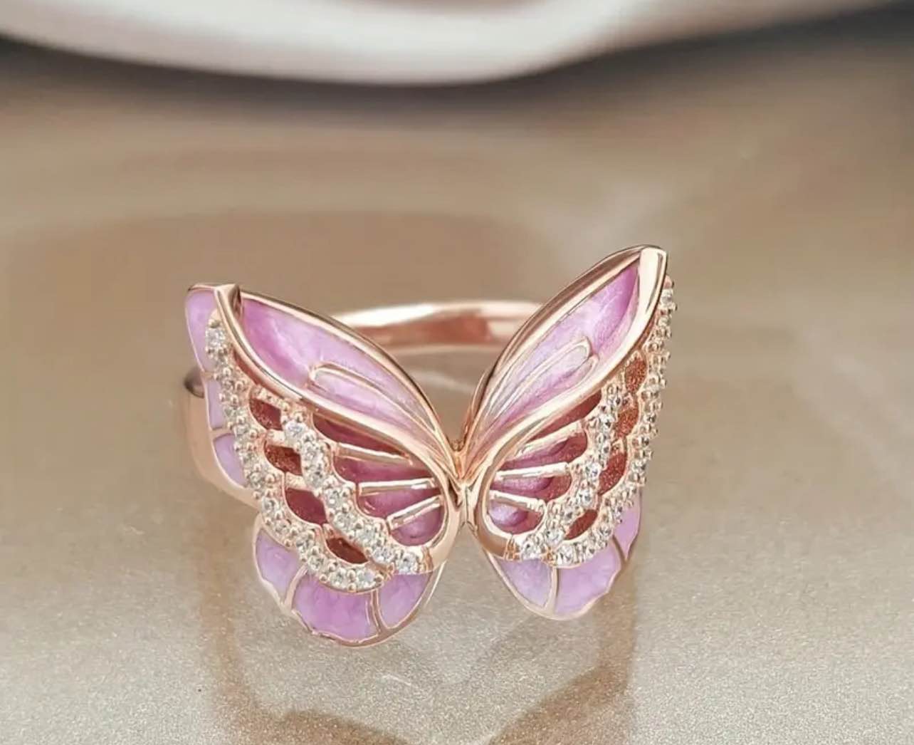 Gorgeous 925 Silver 18K Rose Gold Plated Ring Size 10