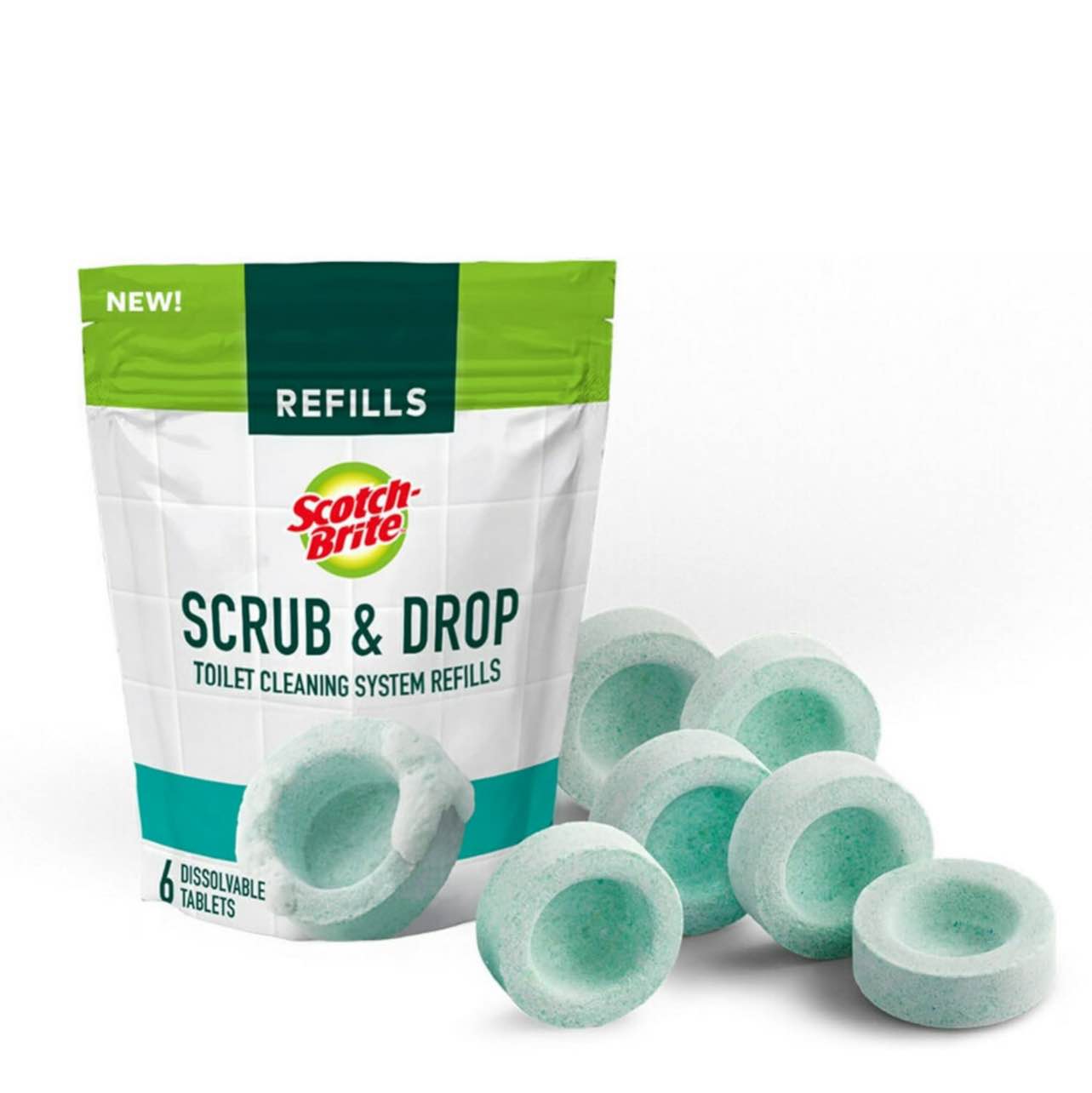 Scotch-Brite Scrub & Drop Toilet Cleaning System Refills, Dissolvable Toilet Bowl Cleaner Scrub Pad Tablets, 6 Disposable Refills