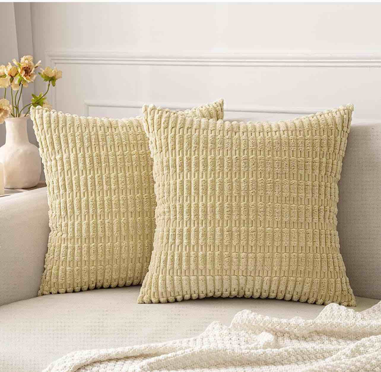 Pack of 2 Corduroy Decorative Throw Pillow Covers 18x18 Inch