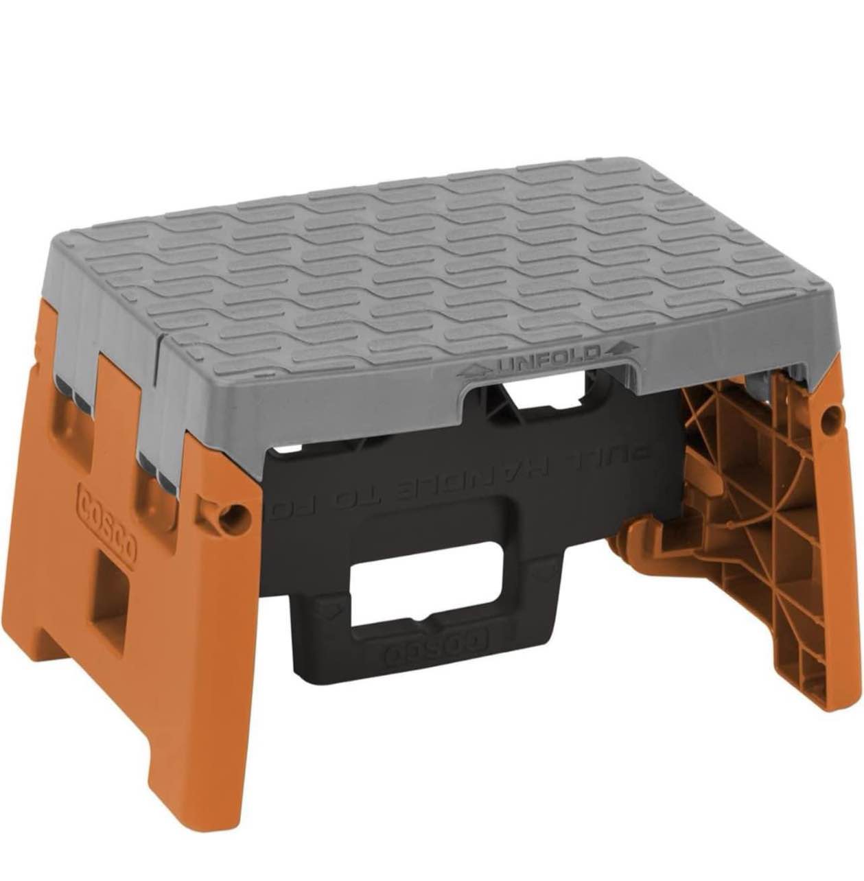 Step Molded Folding Step Stool, Type 1A, Black, Orange, and Gray