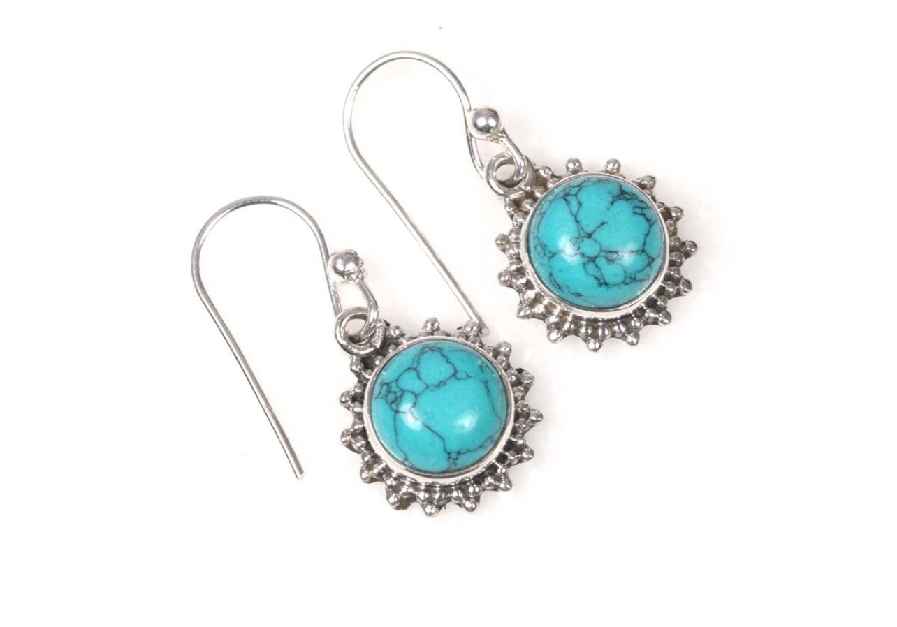  Beautiful 925 Solid Sterling Silver Blue Turquoise Hook Earring 