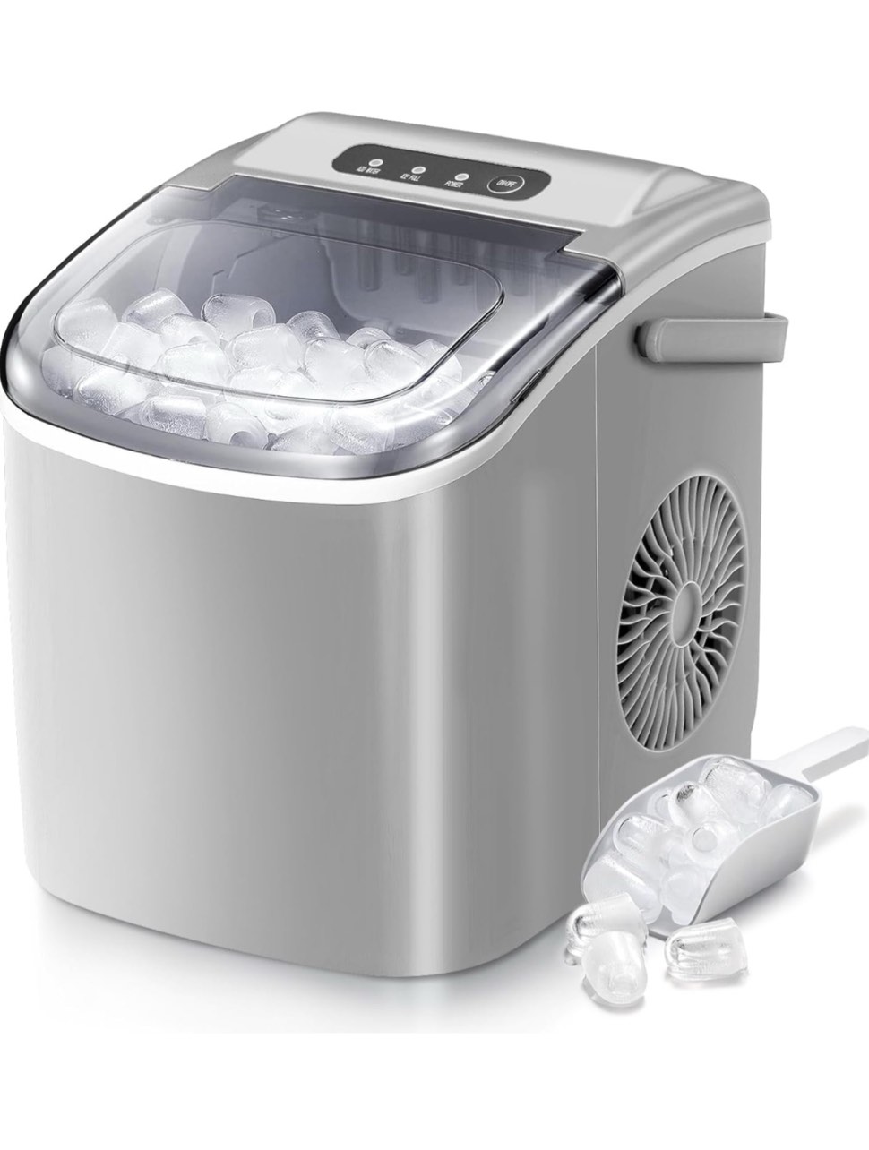 COWSAR Ice Maker Countertop, Portable Ice Machine with Self-Cleaning, 26.5lbs/24Hrs, 9 Bullet Ice Cubes in 6 Mins, Ice Basket and Scoop, Ideal for Home, Kitchen, Bar, Camping, Grey