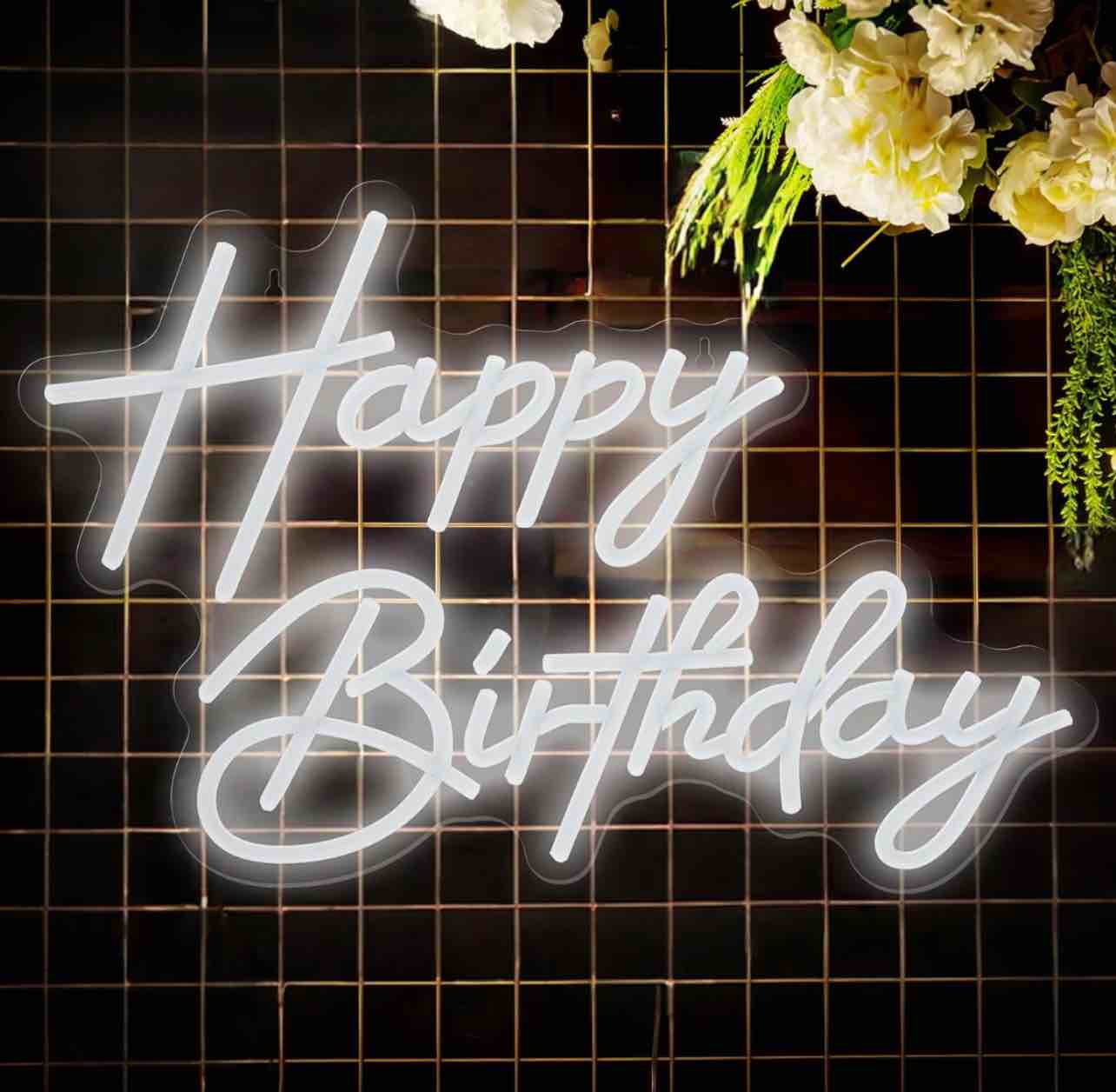 Happy Birthday Neon Sign for Wall Decor, Warm White LED Neon Light Signs, Art Decoration Happy Birthday Neon Light Sign for All Birthday Party Decoration 17×12 Inch